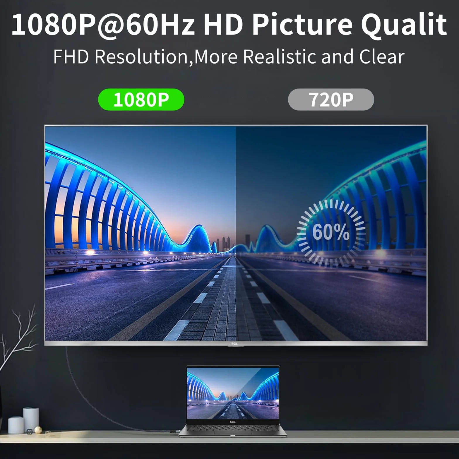 Twozoh Kabel Micro HDMI na VGA 1M pozłacany pleciony 1080P