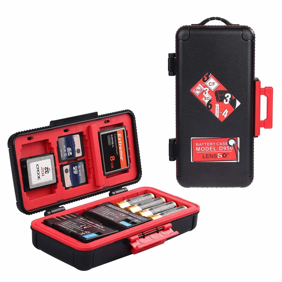 LENSGO Etui na kartę pamięci z baterią aparatu, karta pamięci twarda osłona etui wodoodporna przeciwwstrząsowa kompaktowa kamera pudełko do przechowywania baterii na 3 baterie do aparatów 3 karty XQD lub 3 karty CF 6 kart SD (Czerwony)
