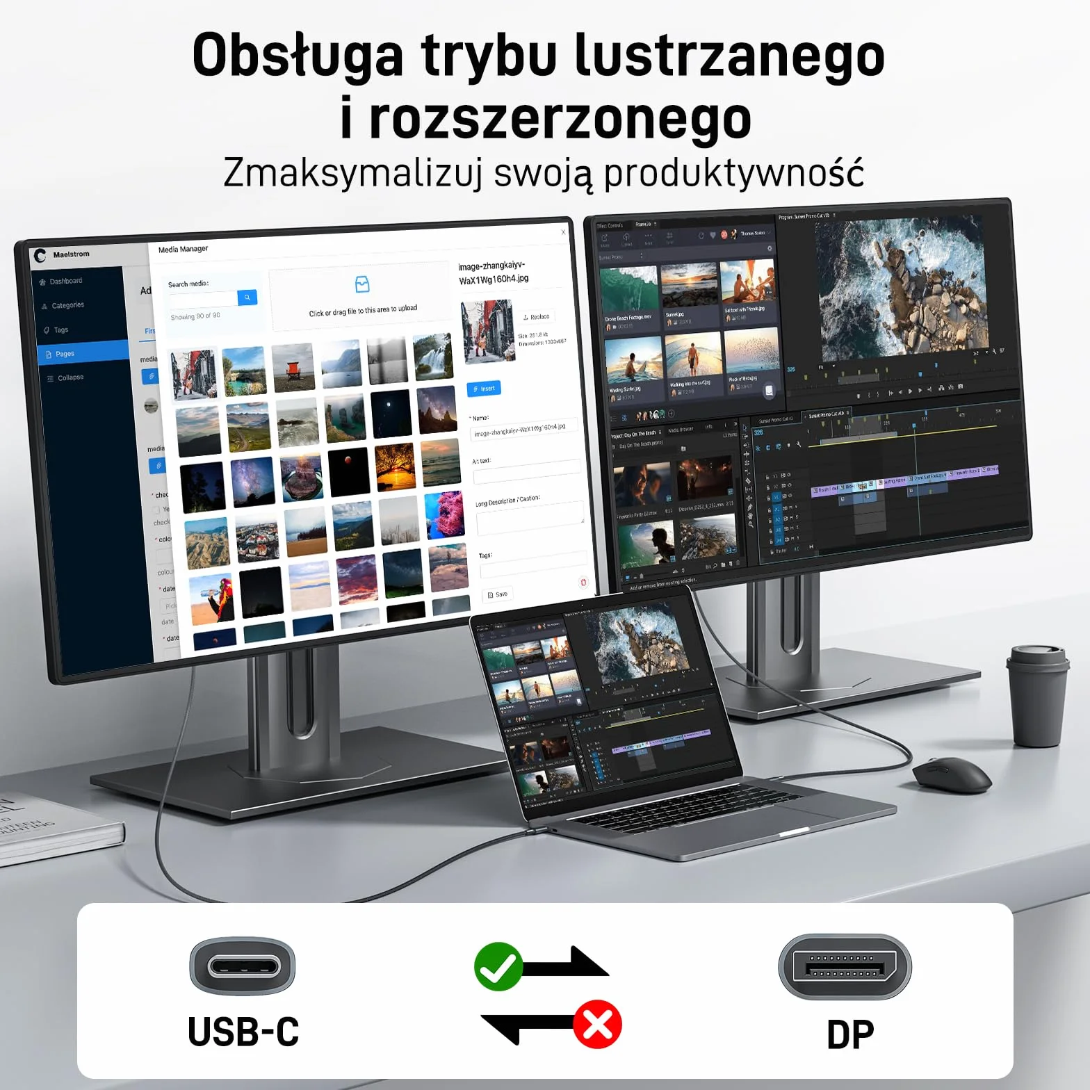 Acer USB C do DisplayPort Kabel 4K@60Hz 2K@165Hz Aluminium Pleciony 2m
