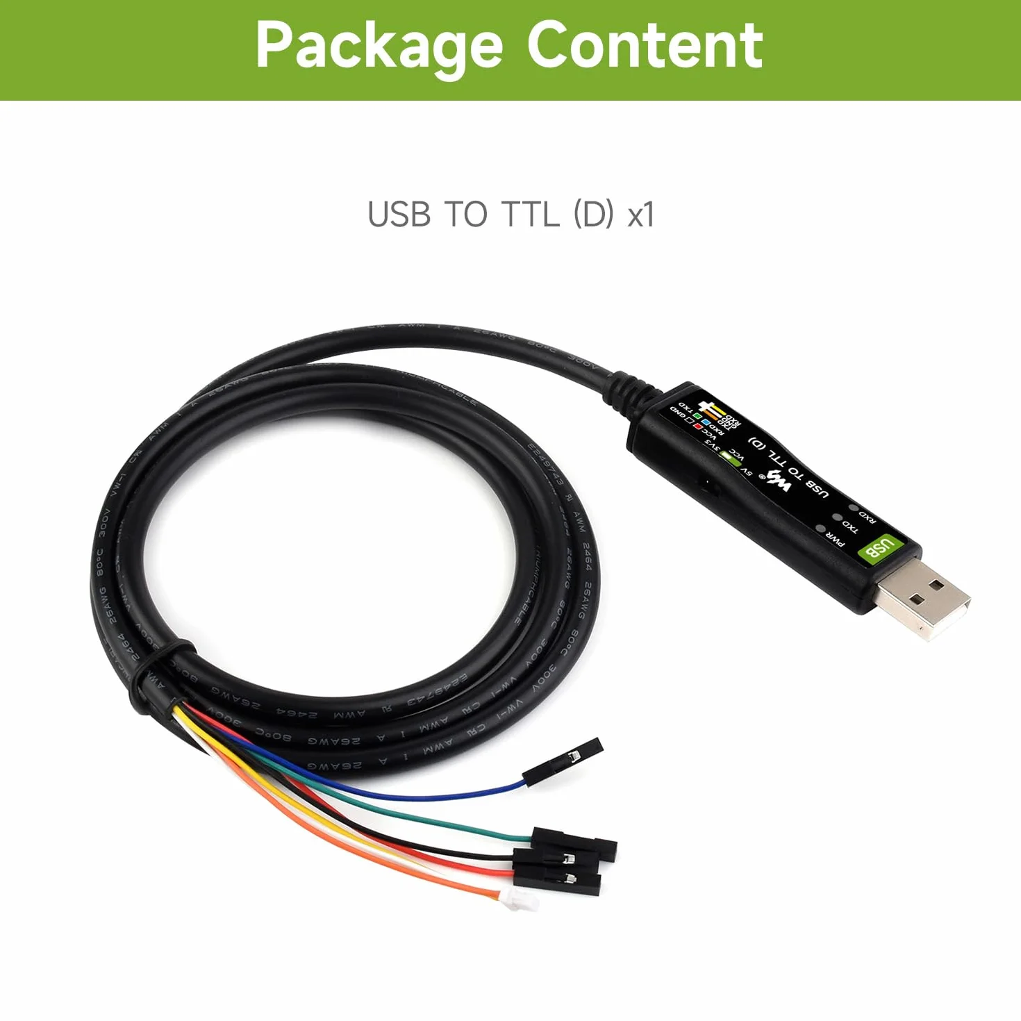 Waveshare Industrial USB TO TTL (D) Serial Cable, FT232RNL Chip, Multi Protection Circuits, for Win7/8/10/11/Mac/Linux, With 4pin Header+SH1.0 3PIN Connector, For Raspberry Pi 5 Serial Port Debugging