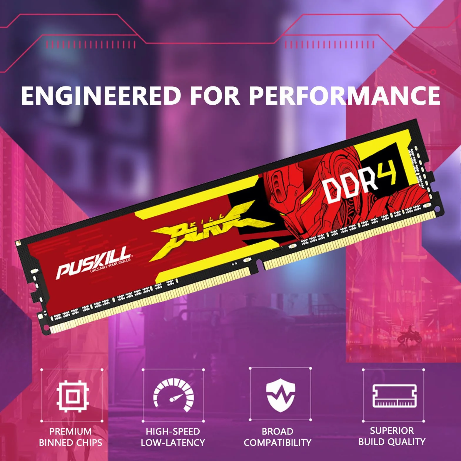 PUSKILL DDR4 RAM 16 GB zestaw (2 x 8 GB) 3200 MHz PC4-25600 CL16 pamięć biurkowa - 1,35 V UDIMM niskie opóźnienie, Intel XMP 2.0 gotowy do gier, kompatybilny z Intel i AMD
