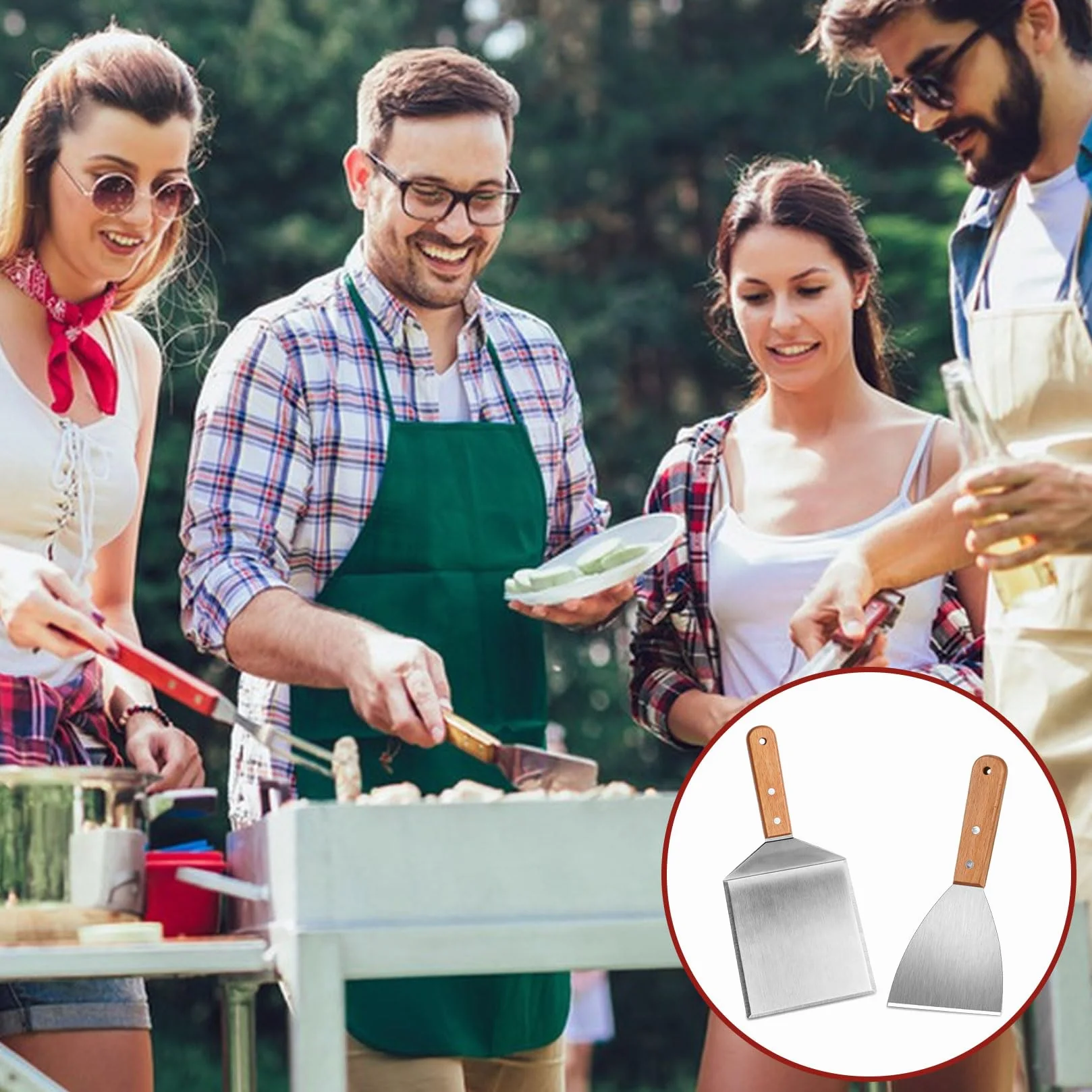Zestaw 2 szpatułek ze stali nierdzewnej do grilla Plancha i Teppanyaki BBQ