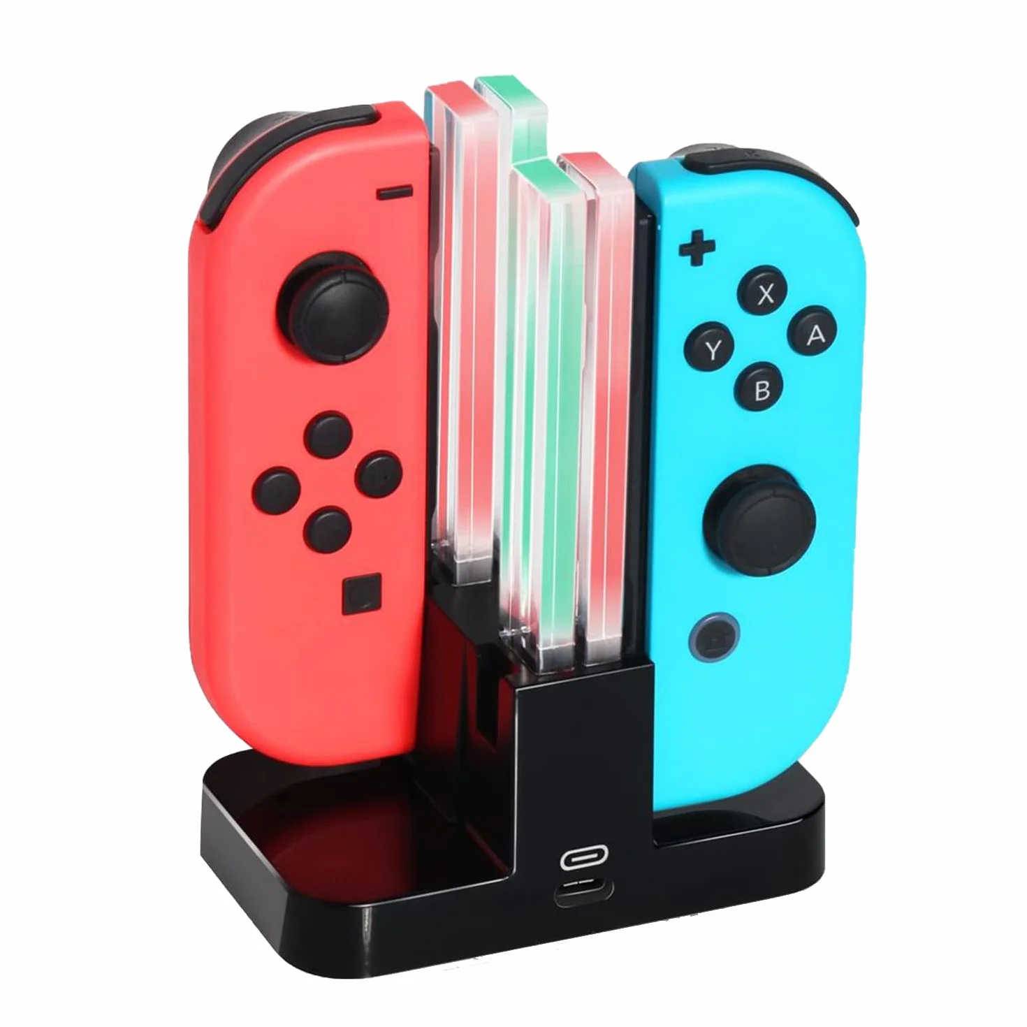 INF Stacja ładująca Nintendo Switch ze wskaźnikiem LED, ładowarka Joy-con 4 w 1 z kablem ładującym USB C, czarna
