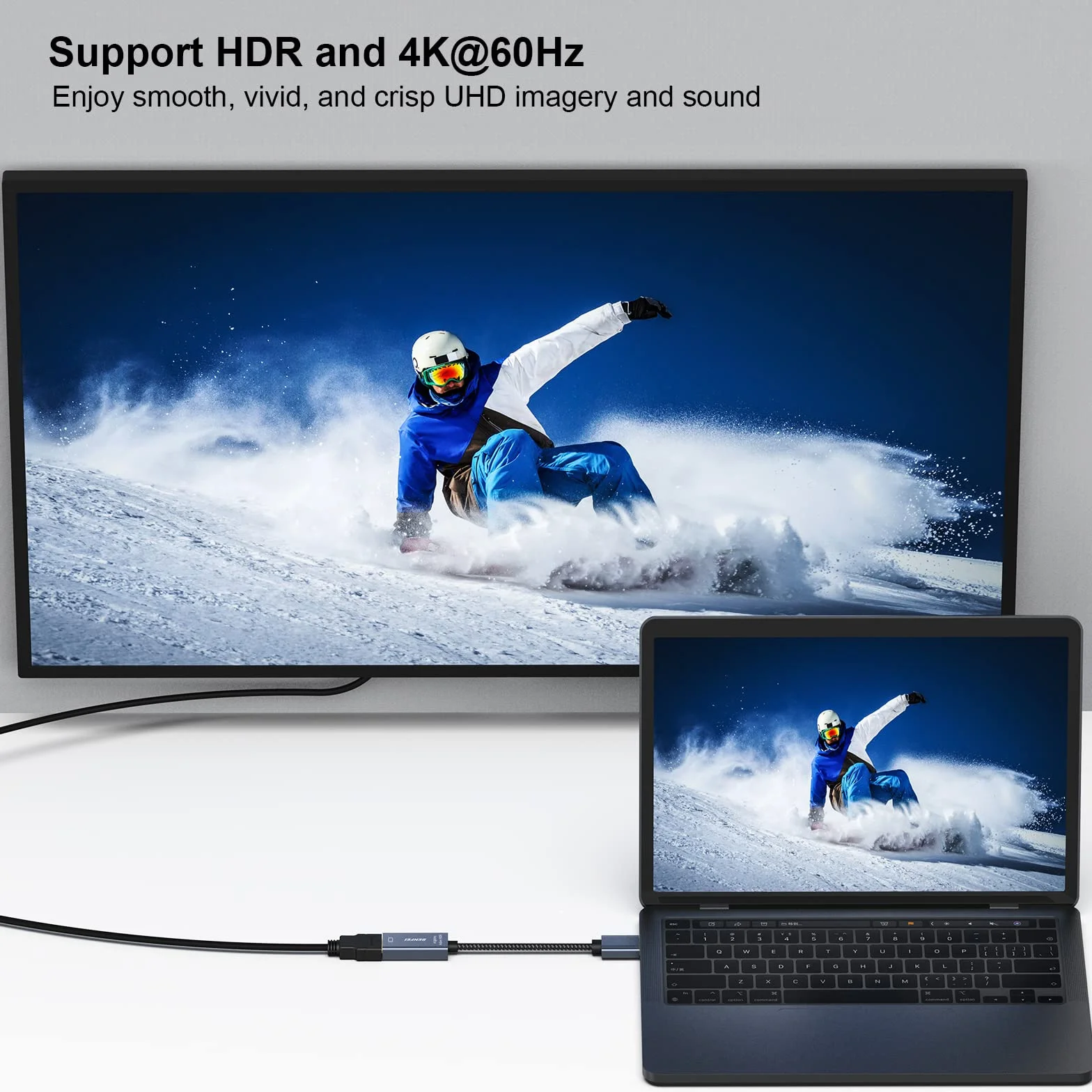 BENFEI Aktywny adapter DisplayPort na HDMI 4K przy 60 Hz, kompatybilny z komputerem, laptopami, komputerami stacjonarnymi, tabletami lub stacjami dokującymi DisplayPort, obsługa Eyefinity do gier na