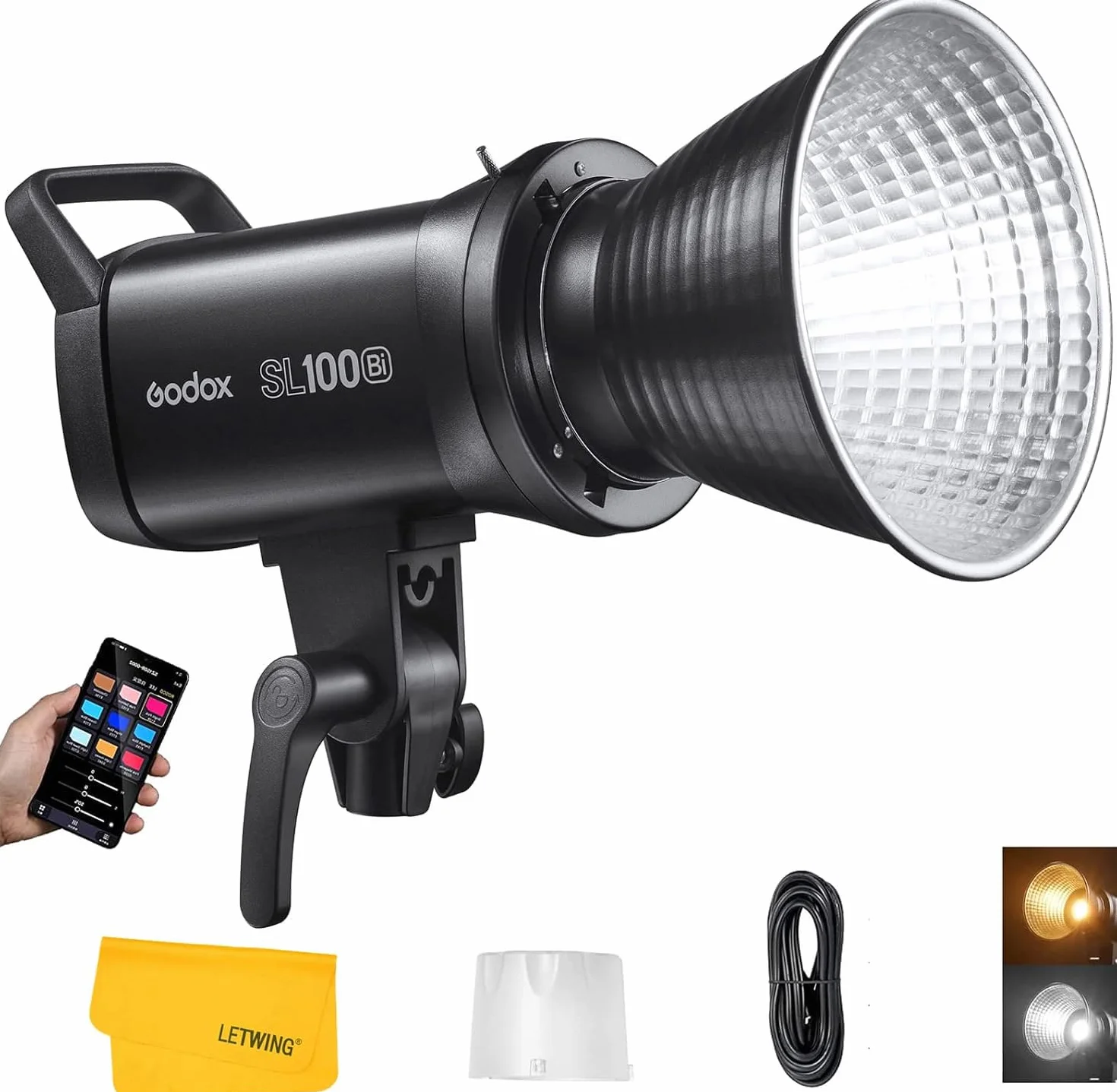 Godox SL100Bi LED światło video Bi-Color, TLCI 97+ CRI 96 +, 11 efektów świetlnych, sterowanie aplikacją Bluetooth, oświetlenie fotograficzne Bowens Mount, do studia fotograficznego na zewnątrz