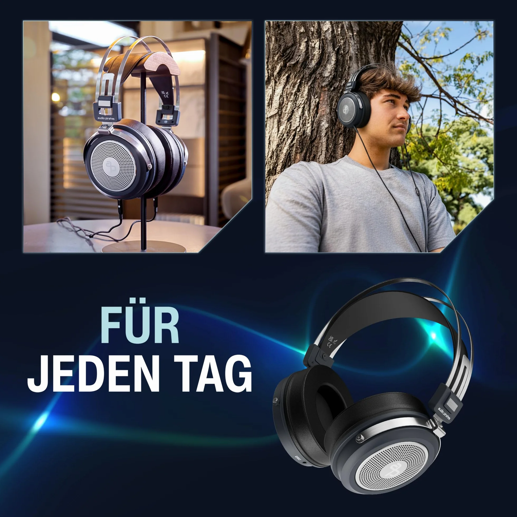 audio pirates ERIC zestaw 2 słuchawek studyjnych HiFi – słuchawki studyjne z etui Transprt, kabel 3 m, adapter jack 6,3 mm | Premium Collection