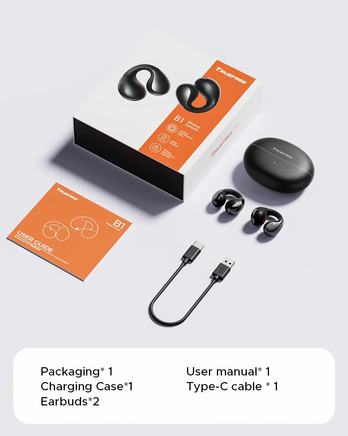 Truefree B1 Clip-On Bezprzewodowe Słuchawki Otwarte 10,8 mm Podwójny Magnetyczny Driver Dźwięk Przestrzenny 25H Czas Gry Połączenie Multipoint AI-ENC