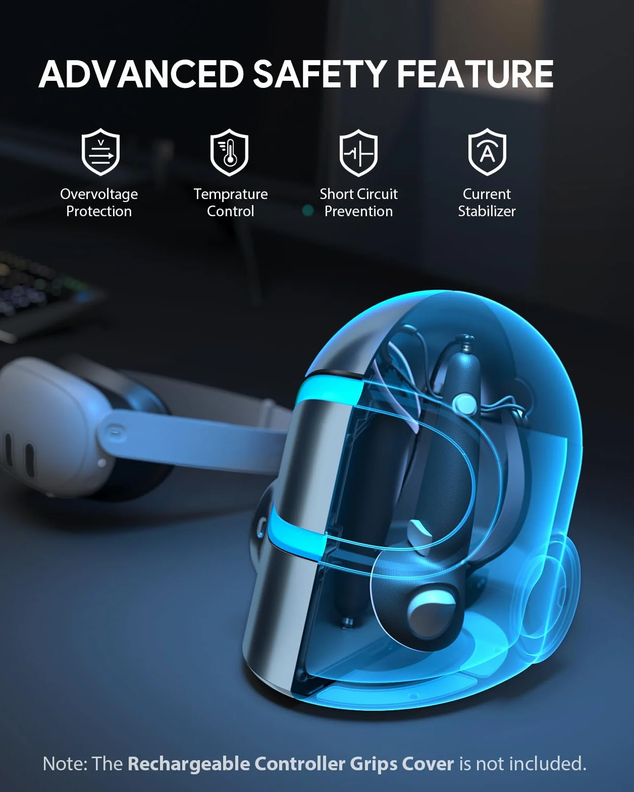 CyberCore firmy Aubika, VR stacja ładująca do akcesoriów Meta Quest 3, do Quest Pro/Oculus Quest 2/Pico 4 (srebrna)