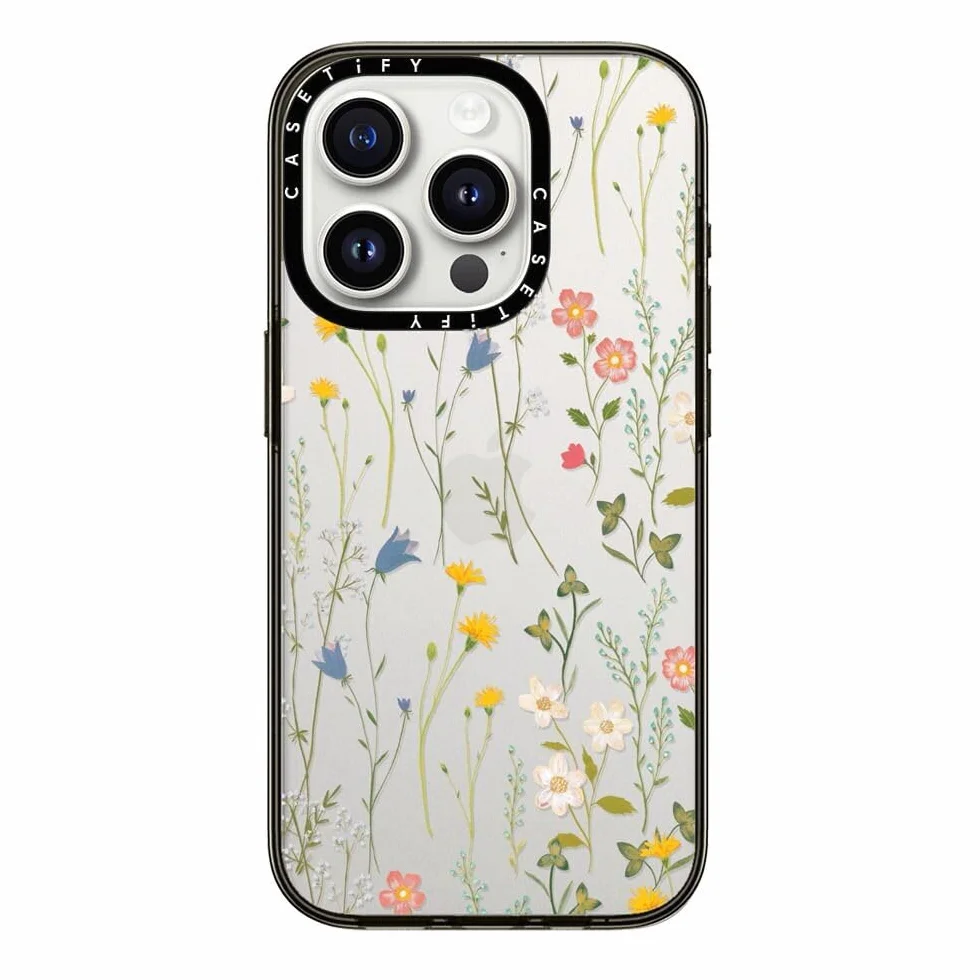 CASETiFY Kompaktowe etui ochronne do iPhone 15 Pro [smukłe/ochrona przed upadkiem z wysokości 1,2 m / bezprzewodowe ładowanie] - wymarzony wzór kwiatowy - przezroczysty czarny