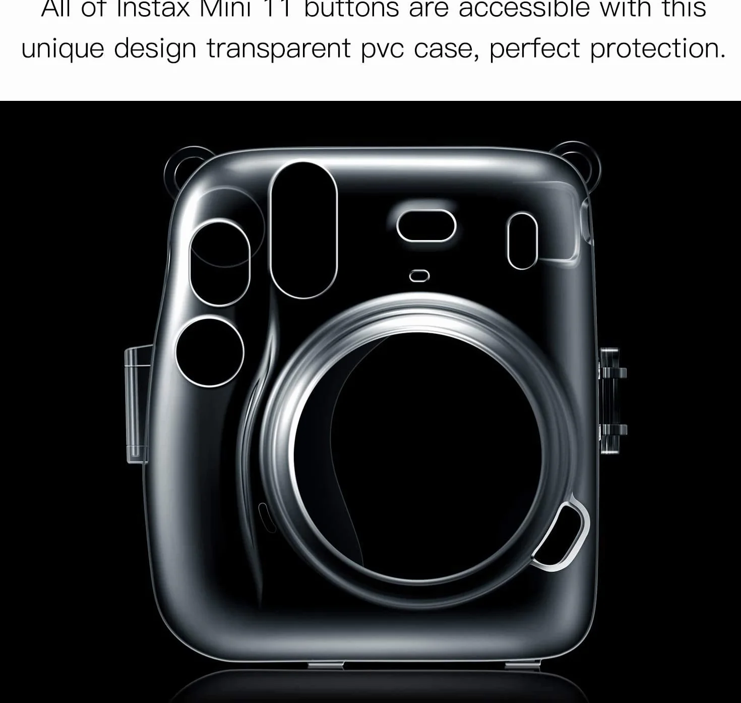 FINTIE Przezroczyste etui ochronne do aparatu Fujifilm Instax Mini 11 Instant Film - Krystalicznie twarda osłona PCW ze zdejmowanym tęczowym paskiem na ramię, przezroczyste