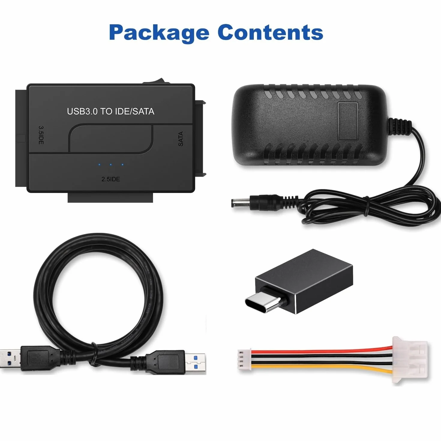 Czytnik dysków twardych USB 3.0 na SATA IDE, zewnętrzny dysk twardy Ultra Recovery Converter Uniwersalny zestaw adapterów do dysku twardego 2,5/3,5 HDD/SSD, zawiera zasilacz 12 V/2 A
