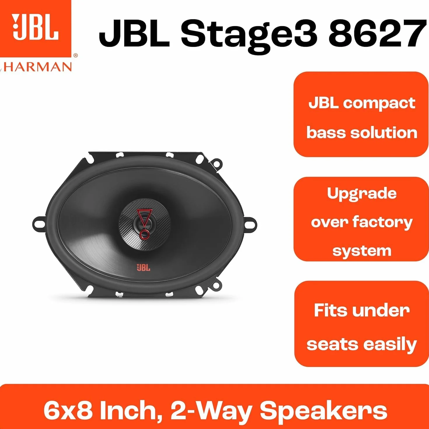 JBL Stage3 8627 2-drożny zestaw głośników samochodowych firmy Harman Kardon – 250 W owalne głośniki samochodowe – duże 15 x 20 cm, czarne