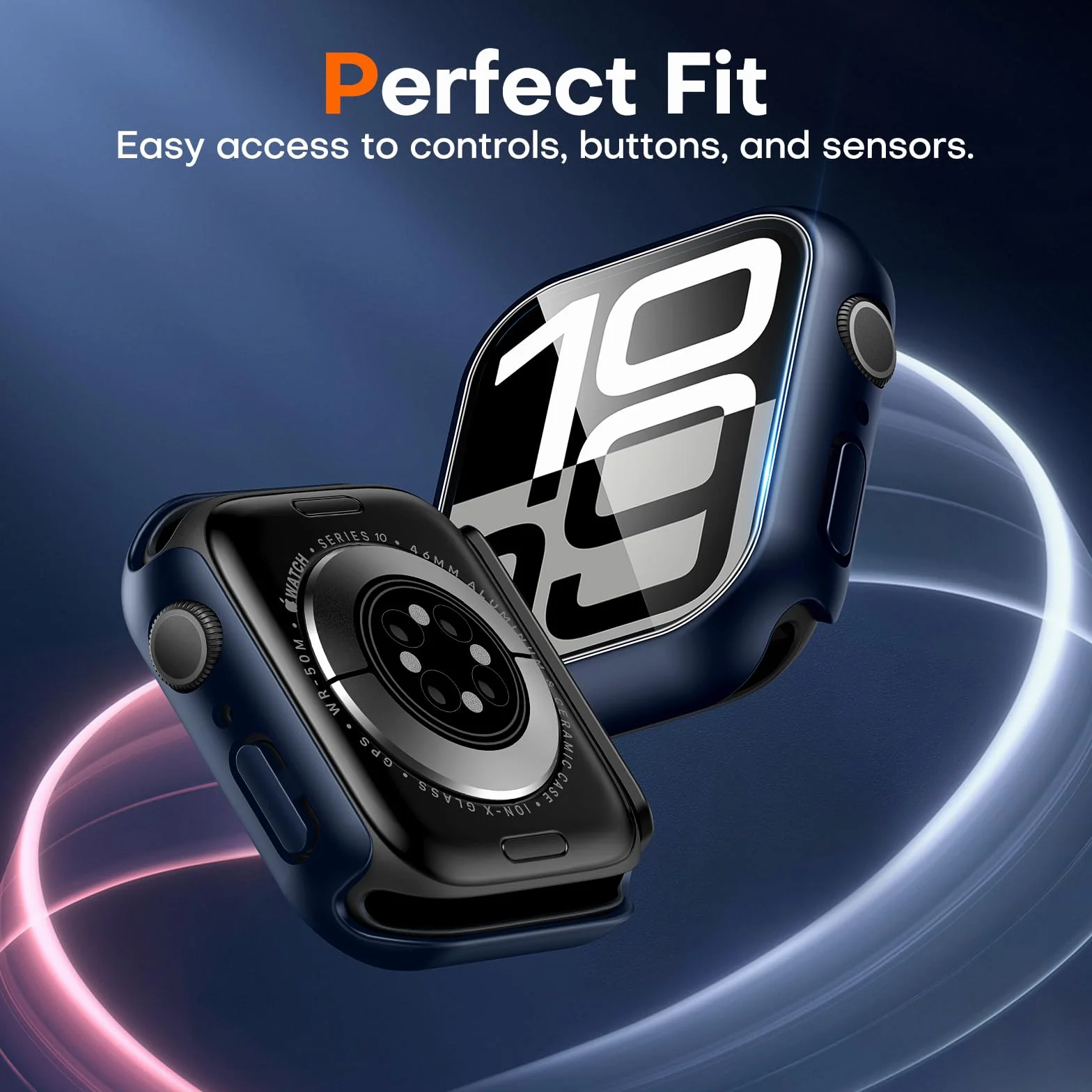 TAURI 2 sztuki etui do Apple Watch Series 11/10 46 mm - niebieskie | [Odporność na uderzenia 360°] z hartowanego szkła 9H i wysoka czułość, odporne na zarysowania etui ochronne