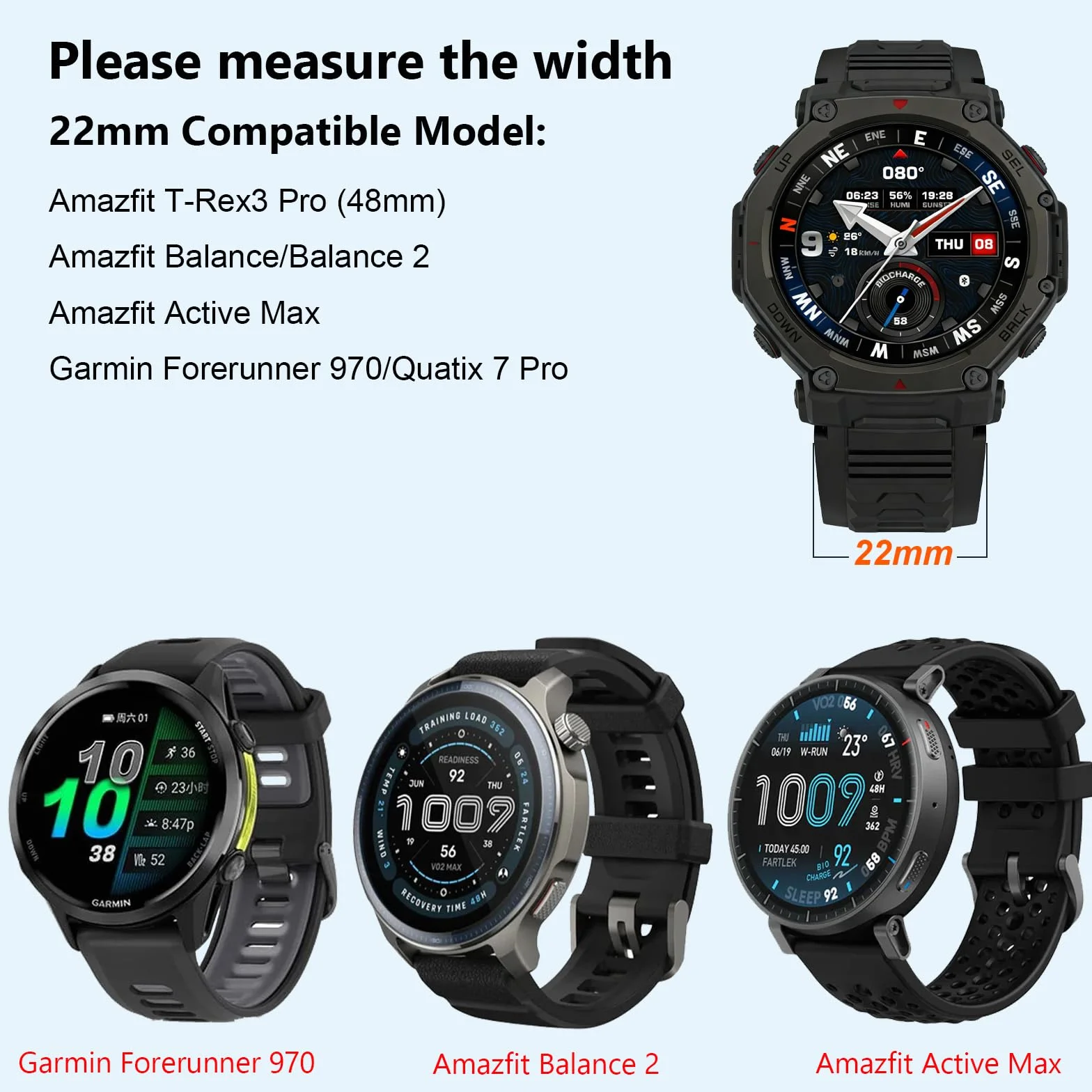 Bransoletki kompatybilne z Amazfit T-Rex 3 Pro 44 mm, 20 mm, miękki silikon, sportowy pasek zamienny do Amazfit Active 2 44 mm / Active 2 Square/Amazfit GTR mini, dla mężczyzn i kobiet