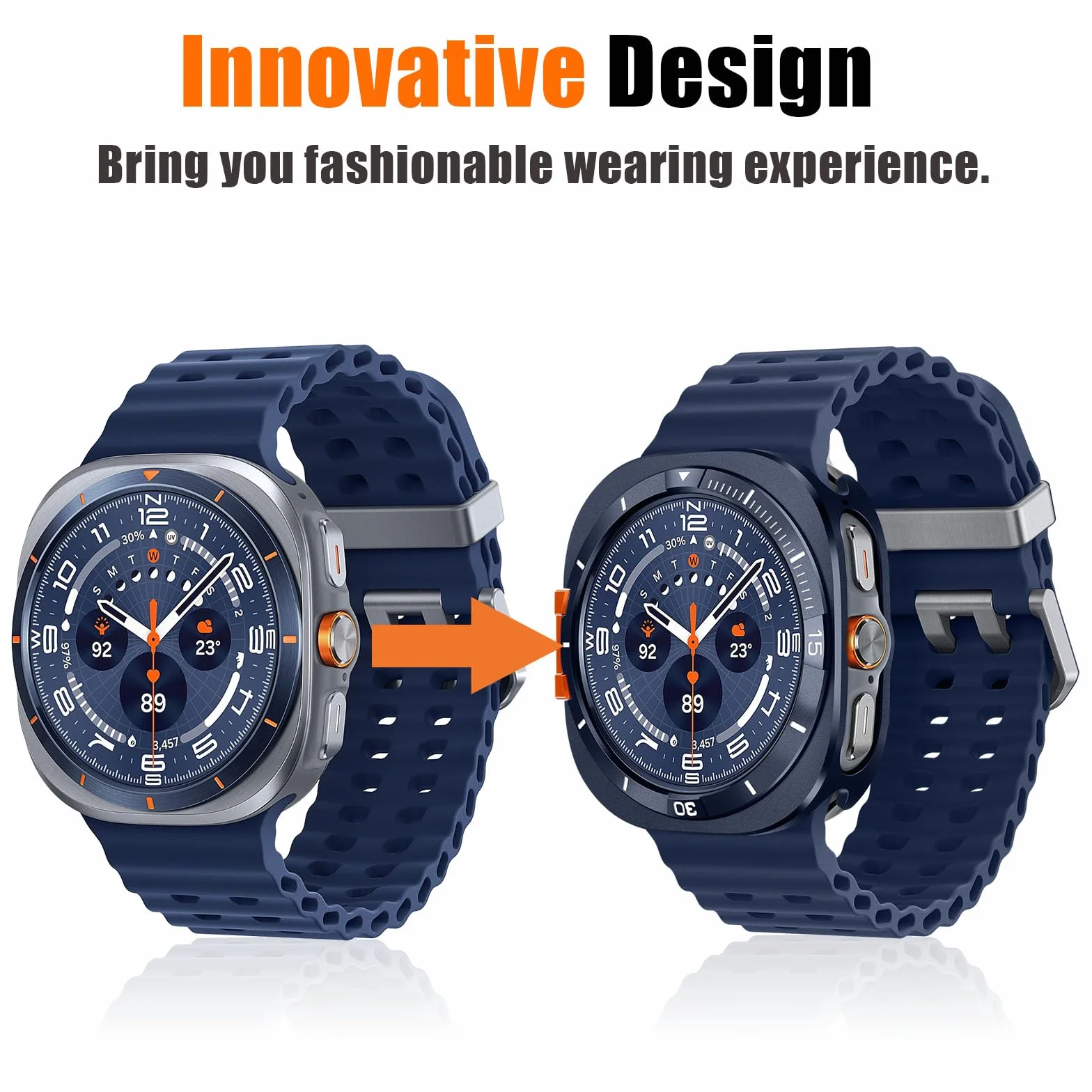 Wytrzymały metalowy futerał kompatybilny z Samsung Galaxy Watch Ultra (2025/2024) 47 mm, metalowa obudowa ochronna z tylną klapką do Galaxy Watch 7/8 Ultra, niebieski/biały