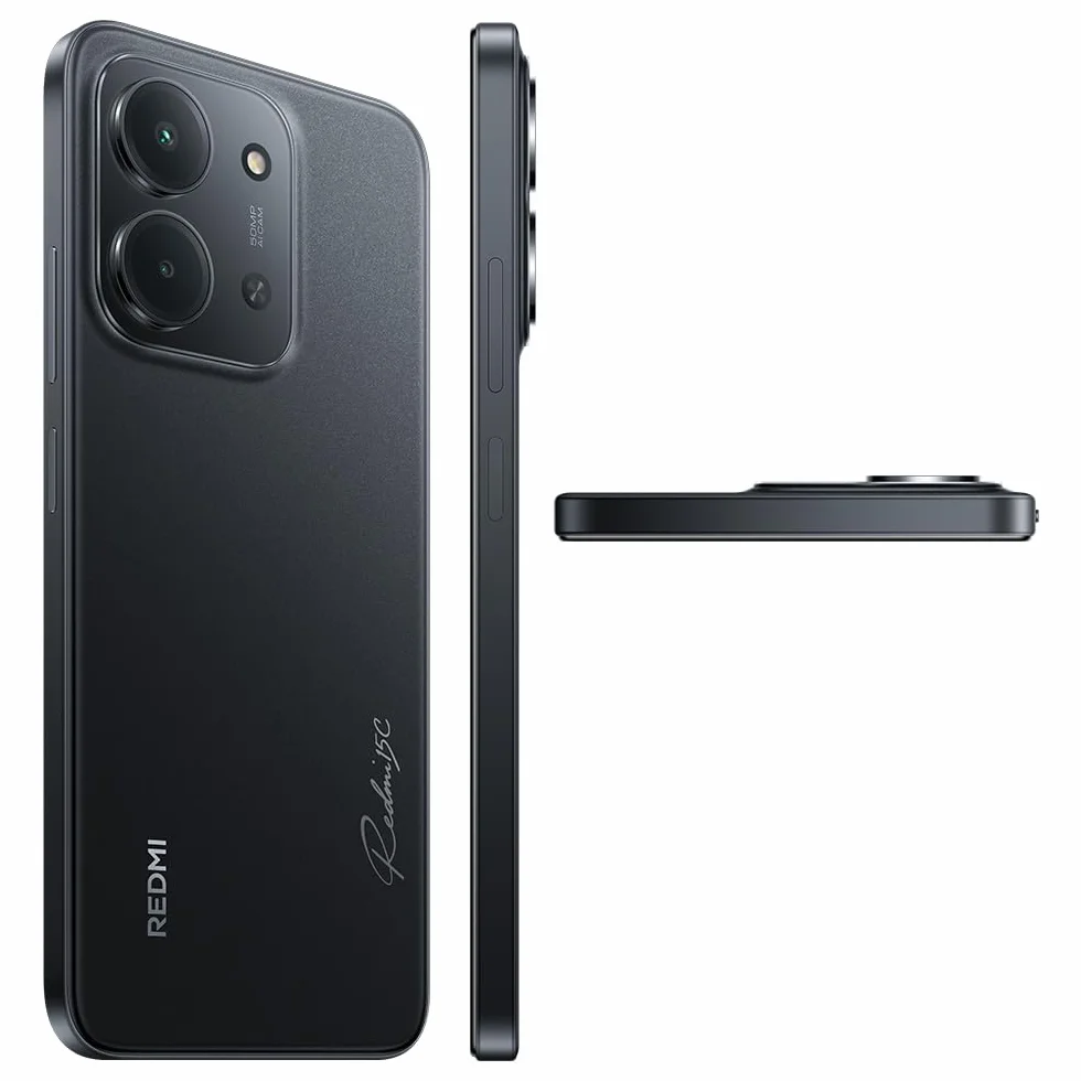 XIAOMI Redmi 15C 4G smartfon, czarny, 4 GB + 128 GB, masywny akumulator 6000 mAh (typ), ekran 6,9 cala, podwójny system kamer AI 50 MP, ładowanie Turbo 33 W, z ładowarką, NFC, nie
