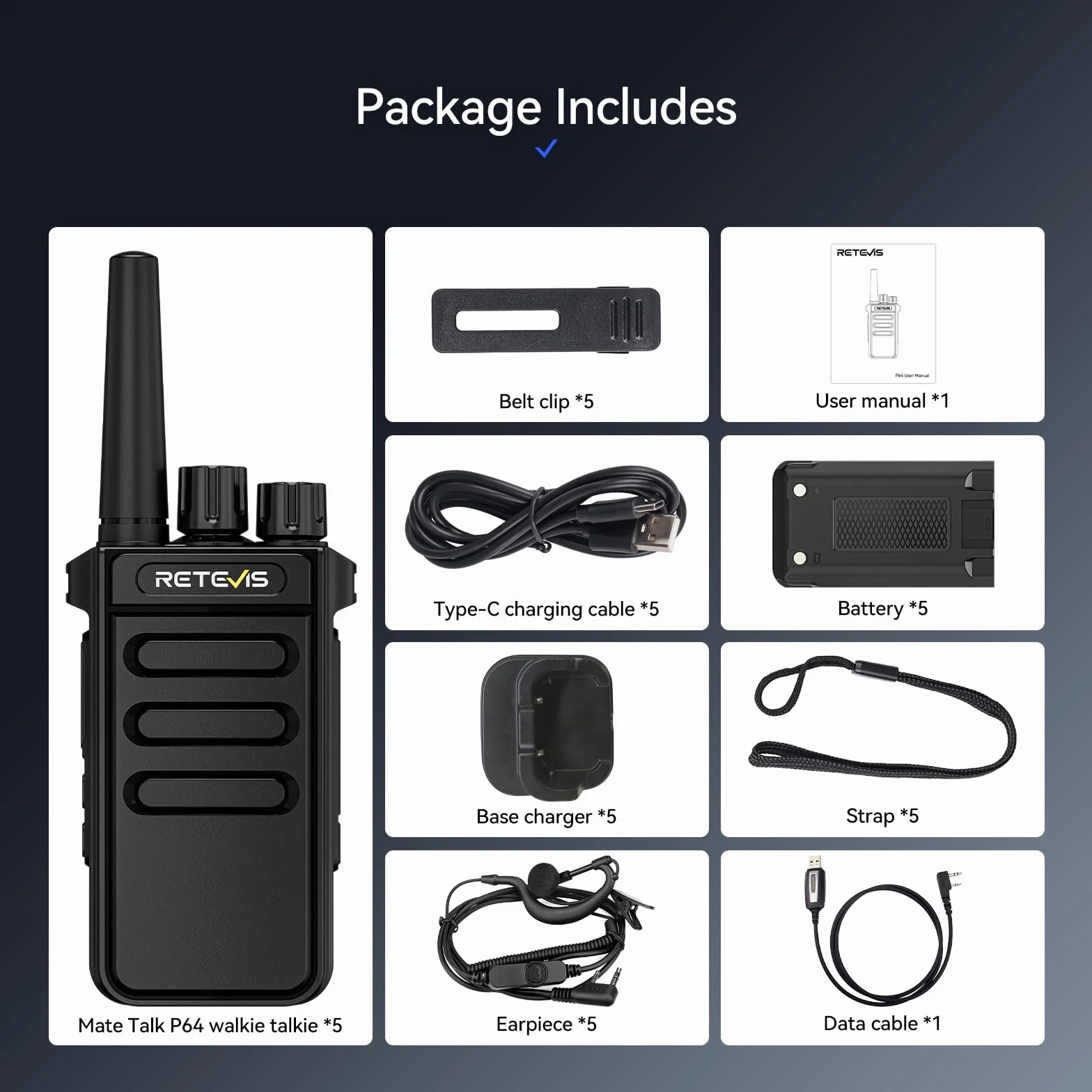 Retevis MateTalk P64 Radiotelefon Dwukierunkowy Cyfrowy ze Słuchawką, Profesjonalne Krótkofalówki, Kompatybilny Repeater, dla Dealerów UrządzeńKomunikacyjnych (opakowanie 5 szt.)