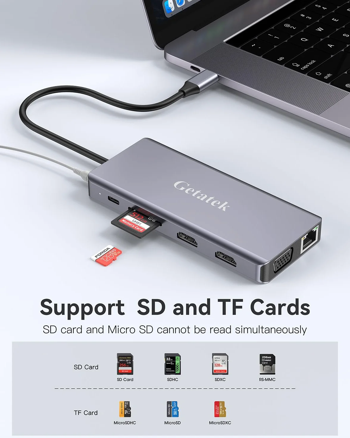 Stacja dokująca USB C, 14 w 1, stacja dokująca USB C, potrójny wyświetlacz, stacja dokująca do laptopa z podwójnym HDMI, VGA, PD, RJ45, SD/TF, 3 USB 3.0, USB 2.0, audio, port danych typu C, blokada