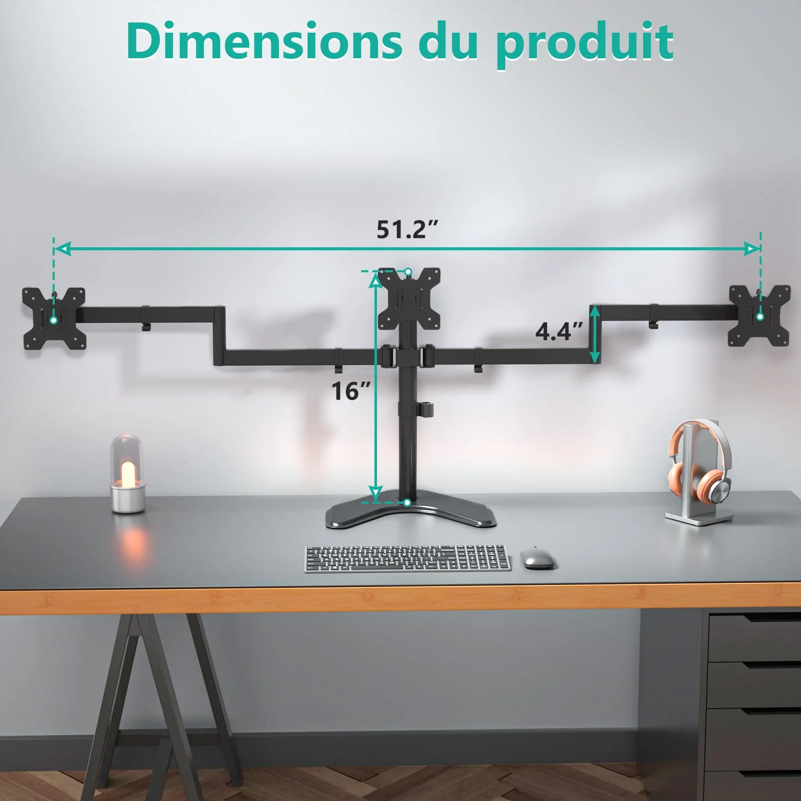 WALI Potrójny stojak na monitor, wolnostojący trzy monitory LCD w pełni regulowany uchwyt biurkowy pasuje do 3 ekranów do 68.6 cm, nośność 10 kg na ramię (MF003), czarny