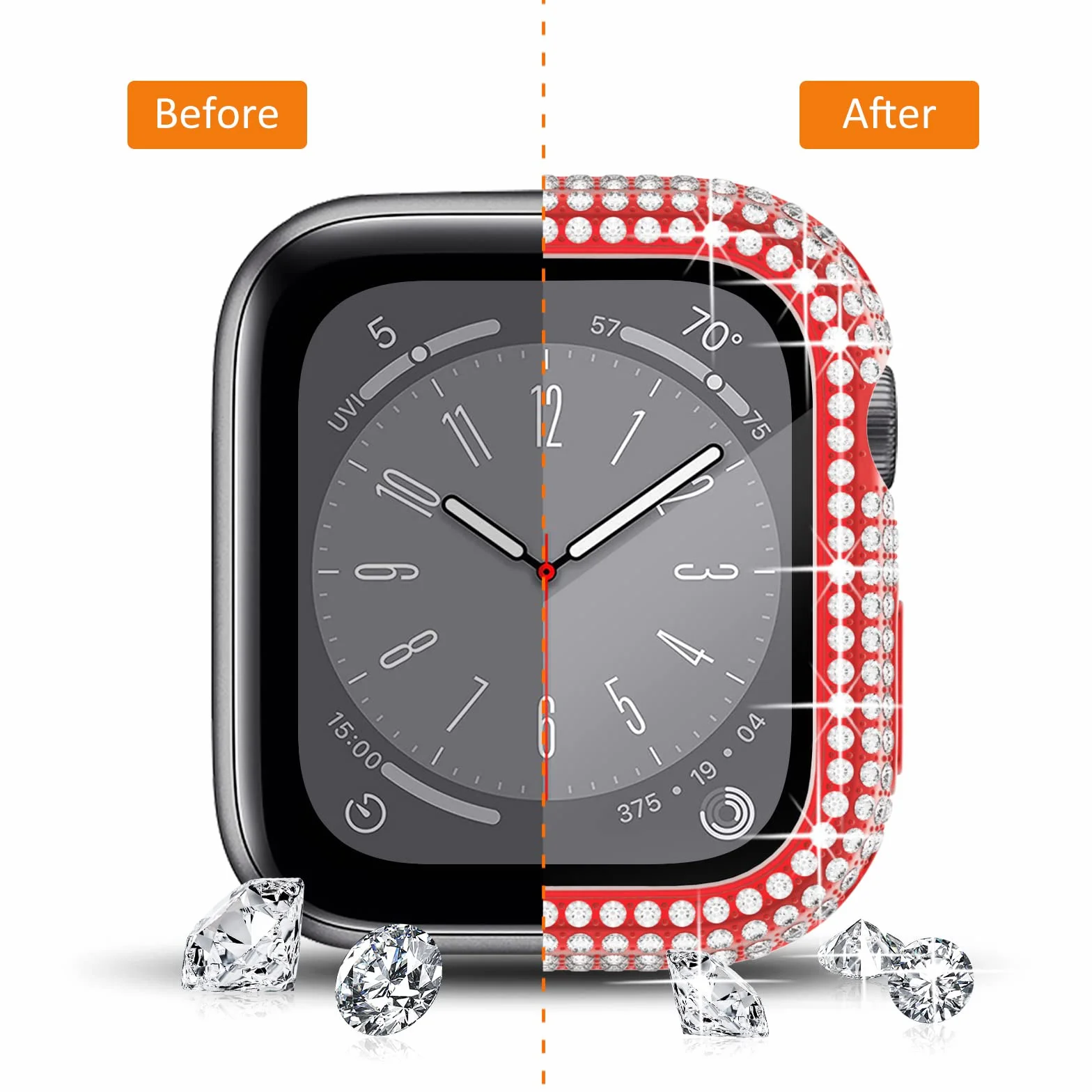 Surace Etui kompatybilne z Apple Watch 40 mm, 300 diamentów, z osłoną ekranu do Apple Watch serii 6/5/4/3/2/1, błyszczące etui ochronne ze szkła hartowanego, osłona ochronna na 38 mm, 40 mm, 42 mm, 44