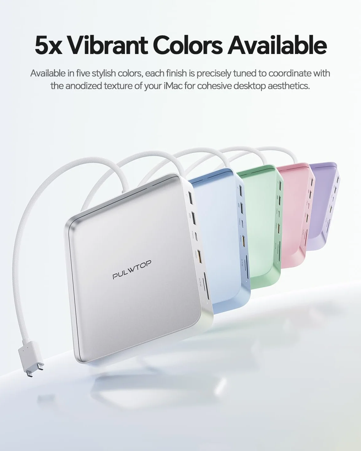 Ulepszony iMac Hub do iMac M1/M3/M4, akcesoria iMac z obudową SSD (bez SSD), hub USB C do iMaca 24 cali z HDMI 4K@60 Hz, 2,5 GbE, USB A/C 3.2 10 Gbit/s, SD/TF, audio, fioletowy