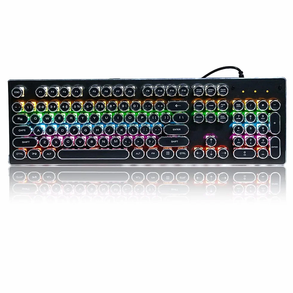 HJK920 Mechaniczna klawiatura do gier, oświetlenie RGB LED, 104 klawiszy, klawiatura retro, przewodowa, do komputerów PC Gamer Office i laptopa stacjonarnego (czarny)
