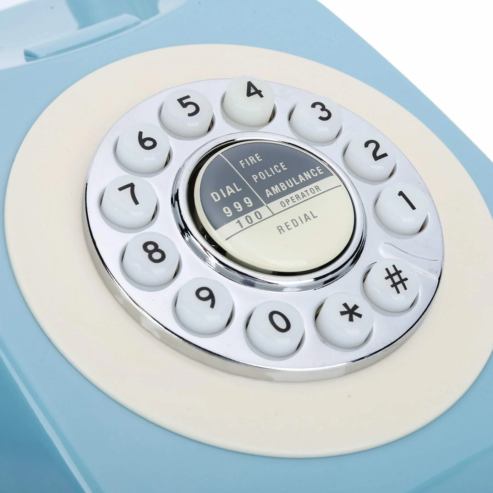 Jednowierszowy przewodowy telefon biurkowy do domu, niebieski telefon biurkowy z kablem, telefon stacjonarny w stylu retro, telefon stacjonarny do domu