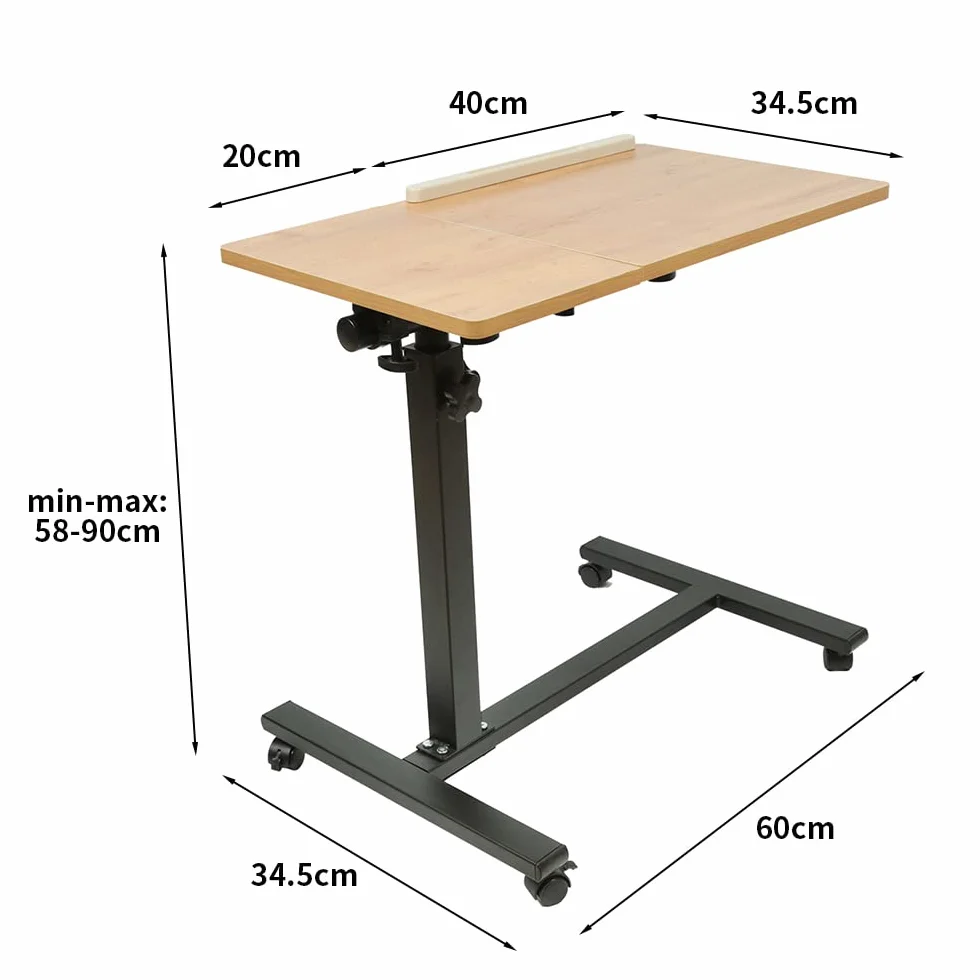 Stolik do laptopa z regulacją wysokości kółek Składany stojak H x szer. x gł.: 60 x 34,5 x 58-90 cm, stół do komputera Wysokość drewna, biurko (60 x 34,5 x 58-90 cm (kolor drewno)