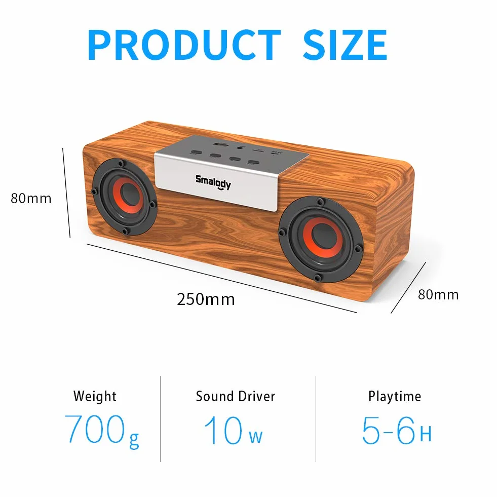 Smalody Głośniki Bluetooth, retro drewniany przenośny głośnik, wbudowane USB, gniazdo karty TF i wejście AUX, do telefonu, tabletu, komputera - dekoracja domu
