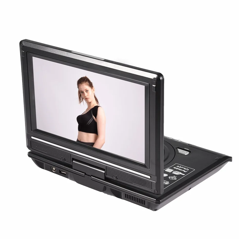 Odtwarzacz DVD, przenośny 9-calowy odtwarzacz DVD z panoramicznym ekranem LCD obracanym o 270 ° Odtwarzacz DVD wideo Odtwarzacz wideo FM SD USB AV CD VCD (wtyczka UE 110-240 V)