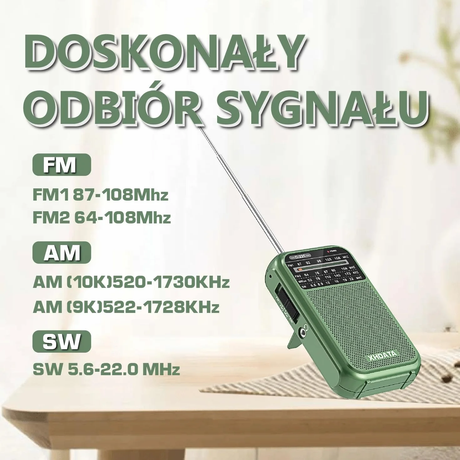 XHDATA D220 Mini Przenośne Radio Świata FM/MW/SW, Dobry Odbiór, Zasilanie Bateryjne, Kieszonkowe Retro, Średnie DSP, Wejście Słuchawkowe, Do Użytku Na Zewnątrz