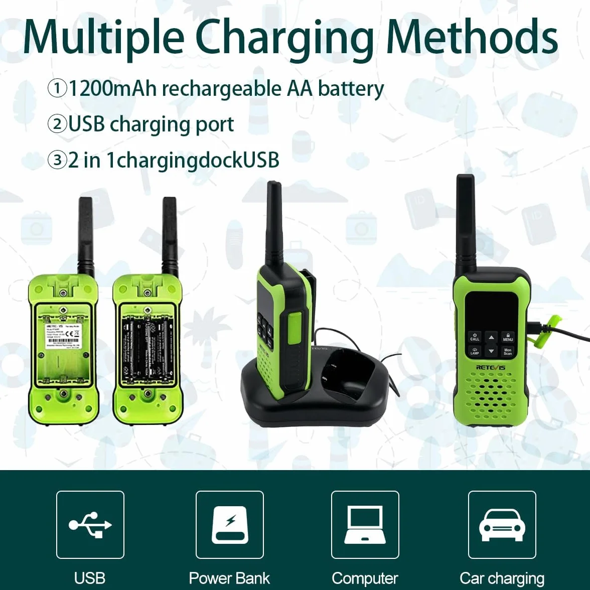 Retevis RT649P Walkie Talkie Wodoszczelny Pływak PMR 446 Bez Licencji 16 Kanałów Latarka LED CTCSS/DCS VOX Na Zewnątrz Ratować Nagły Wypadek Kajak Wędkarstwo Polowanie Surf Lato (1 para, zielona)