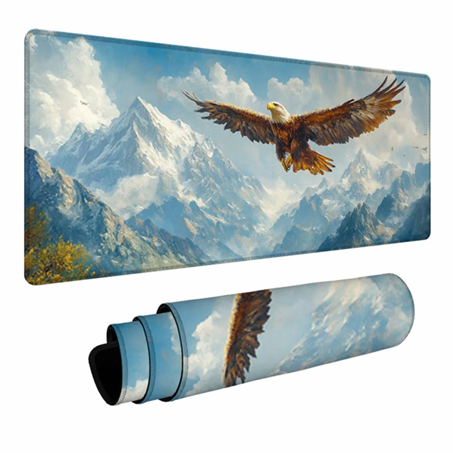 Podkładka pod mysz śnieżna góra, podkładka pod mysz do gier orła XXL 1000 x 500 x 3 mm, podkładka na biurko z antypoślizgową gumową podstawą, akcesoria komputerowe, podkładka pod mysz z wszytymi