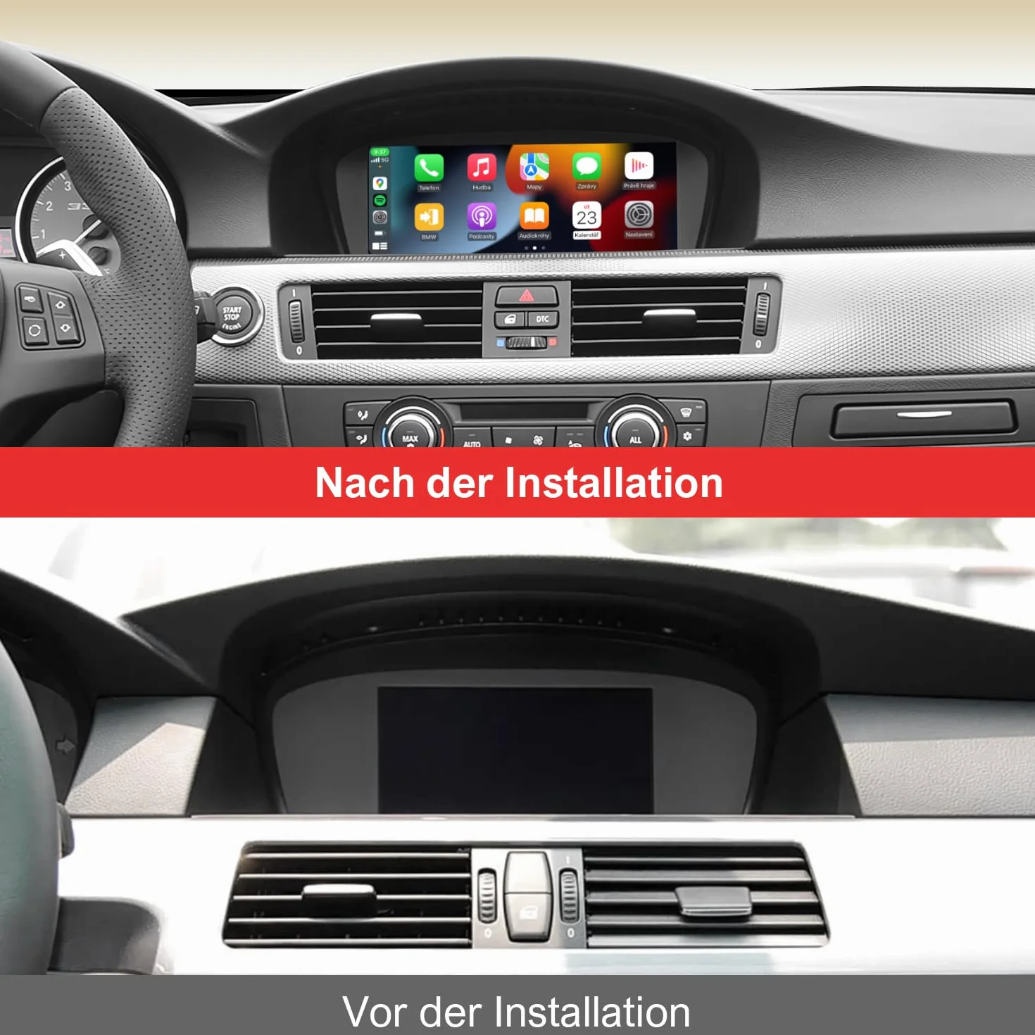Linux Wireless CarPlay Android Auto do BMW serii 3 5 CIC System | E60 E61 E90 E91 E92 E93 2008-2013, wyświetlacz 8,8 cala, z Bluetooth, MirrorLink, kompatybilność OEM, montaż Plug & Play