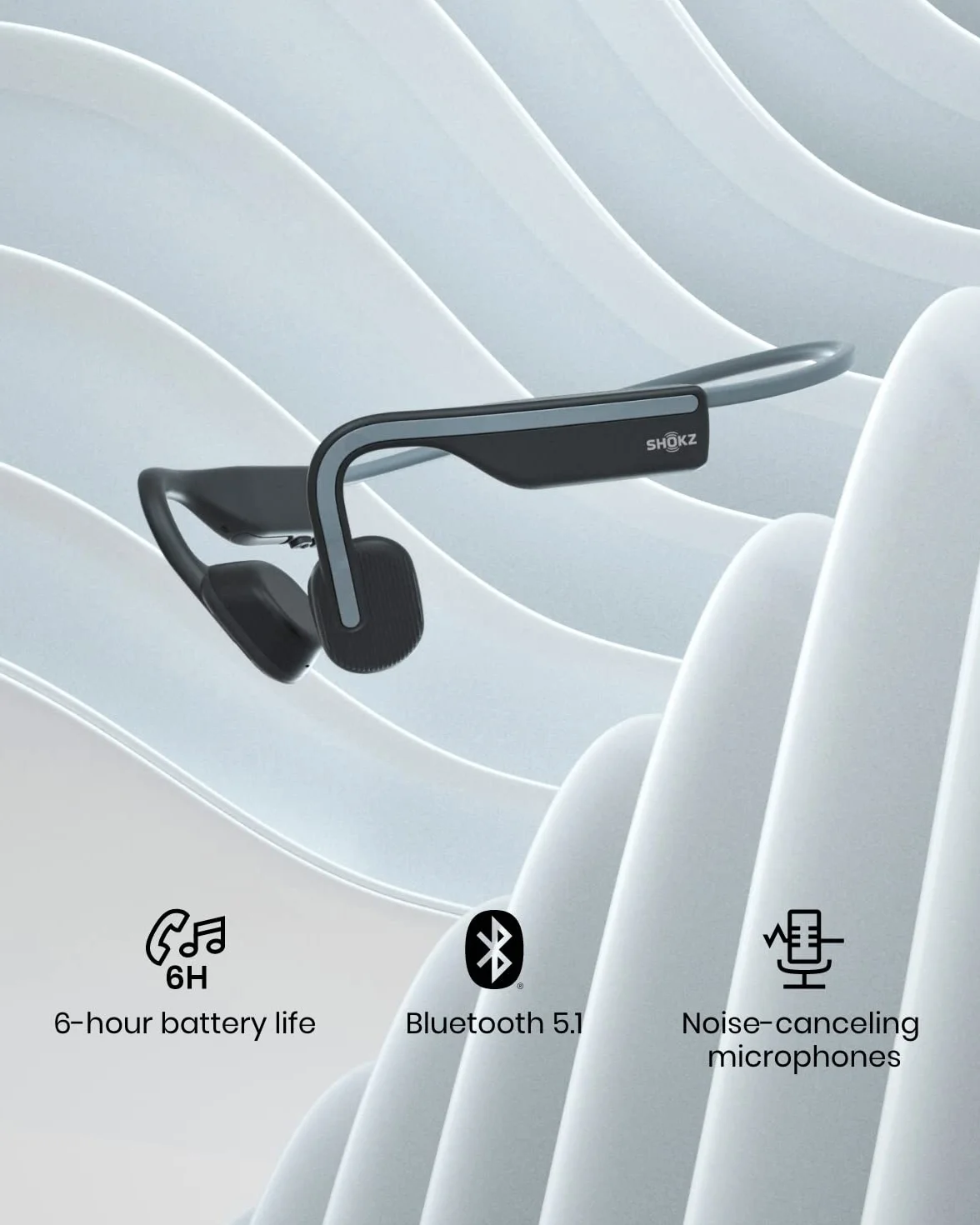 SHOKZ OpenMove Przewodnictwo Kostne, Bezprzewodowe Bluetooth 5.1, Otwarte Uszy, Czysty Dźwięk, Bateria 6h, Waga 29g, IP55, Słyszy Ruch i Otoczenie, do Biegania, Treningu i Codziennego Użytku,Szary