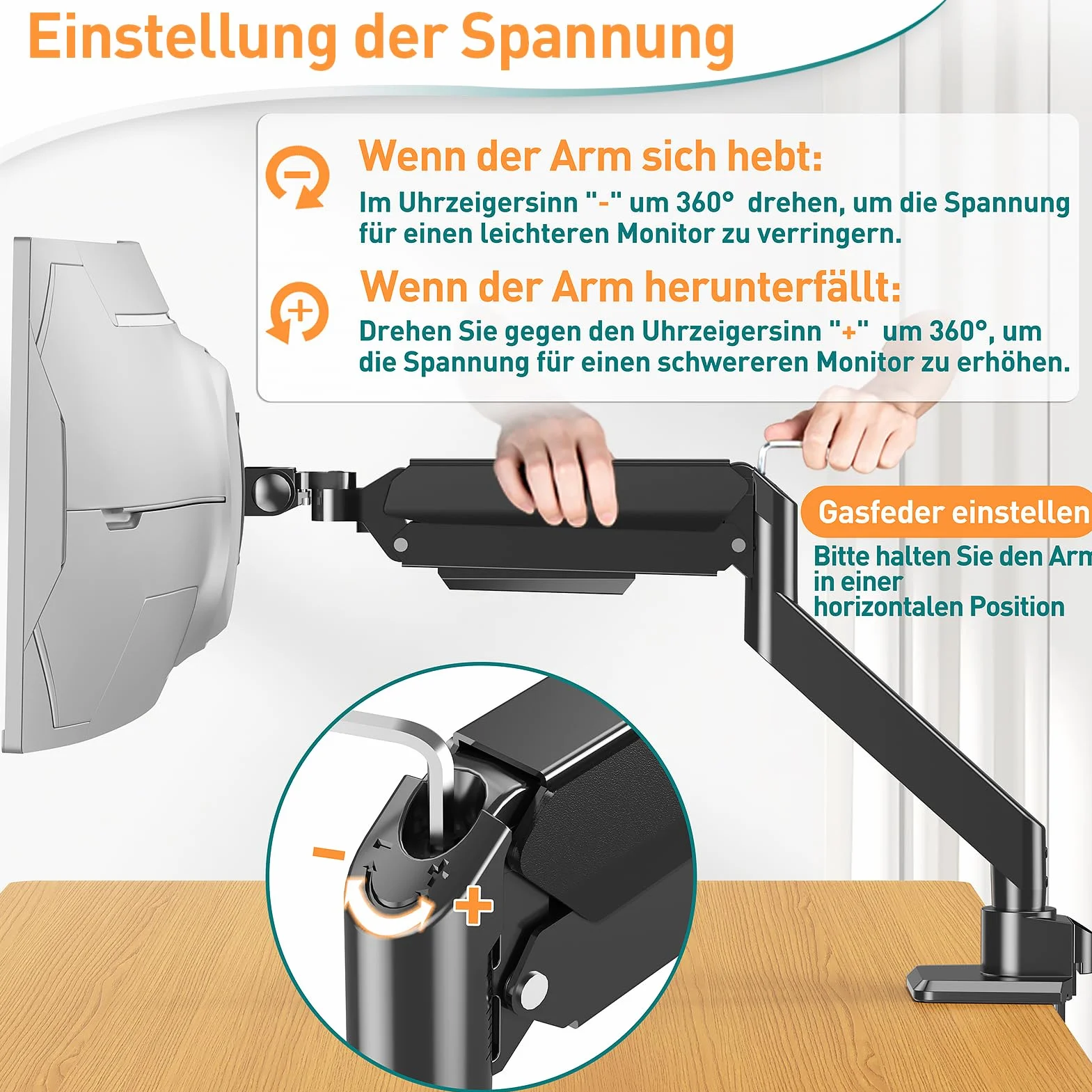 ELIVED EV3227 Ultrawide ramię monitora do ekranu o przekątnej maks. 49 cali, wytrzymały uchwyt biurkowy do monitora 2-20 kg, stojak na komputer ze sprężyną gazową, VESA 75 i 100 mm z zaciskiem i