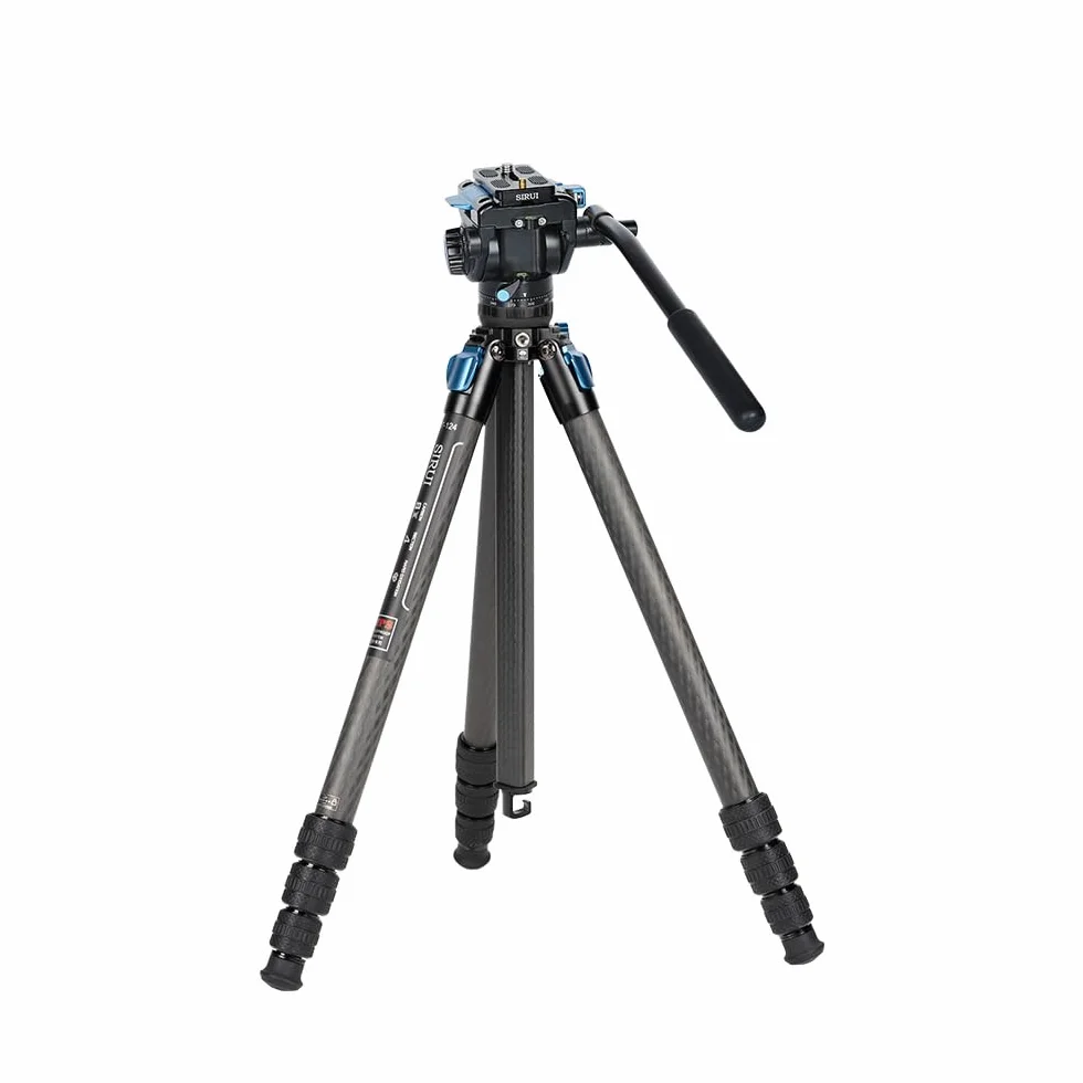 SIRUI ST-124+VA-5 wodoszczelny statyw z włókna węglowego z głowicą wideo panoramiczną, trójkątna kolumna środkowa, kompaktowy statyw podróżny do lustrzanek cyfrowych, 4 sekcje, maks. 166 cm, obciążenie 3 kg