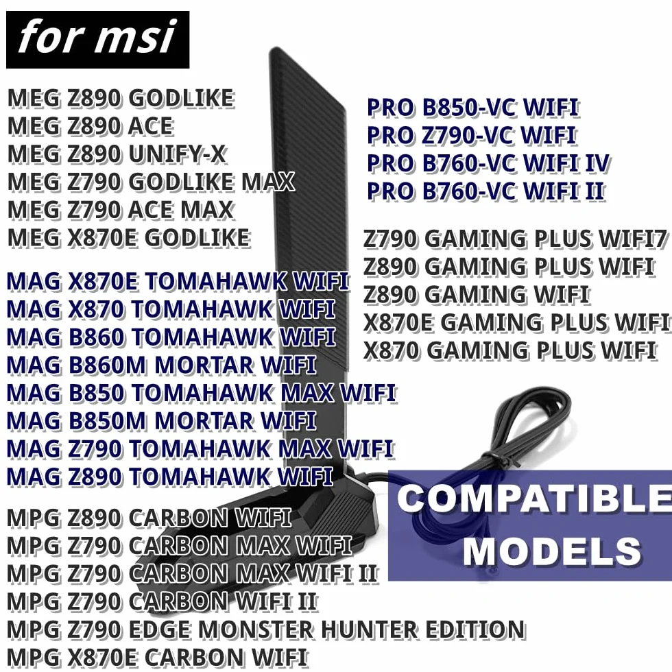 Antena WiFi 7 Tri Band 2,4GHz 5GHz dla MSI MEG Z890 Z790 X870E, MPG Z890, MAG X870E B860 B850, PRO B850 Z770 BB760