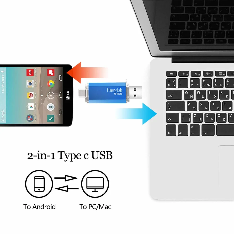 Pamiec typu C 64 GB, 2 w 1 USB C do MacBook Pro, telefonow komorkowych Android i iPad'a