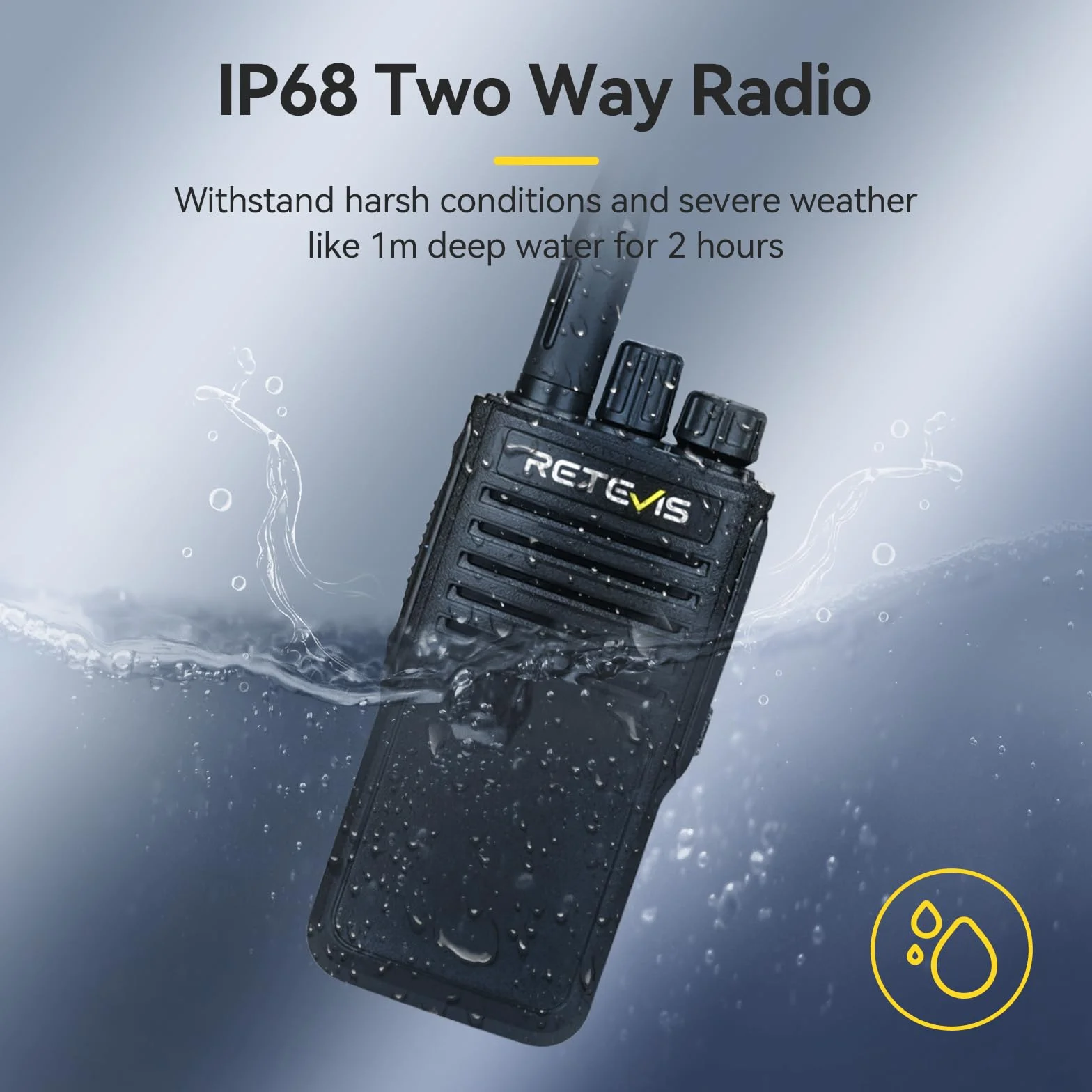 Retevis P62 Walkie Talkie, IP68 Wodoodporny Walkie Talkie Profesjonalne, Dualband Handheld Radio, 2500 mAh, Wytrzymałe Radio, Krótkofalówka Dalekiego Zasięgu do Bezpieczeństwo (Czarny, 2 Szt)