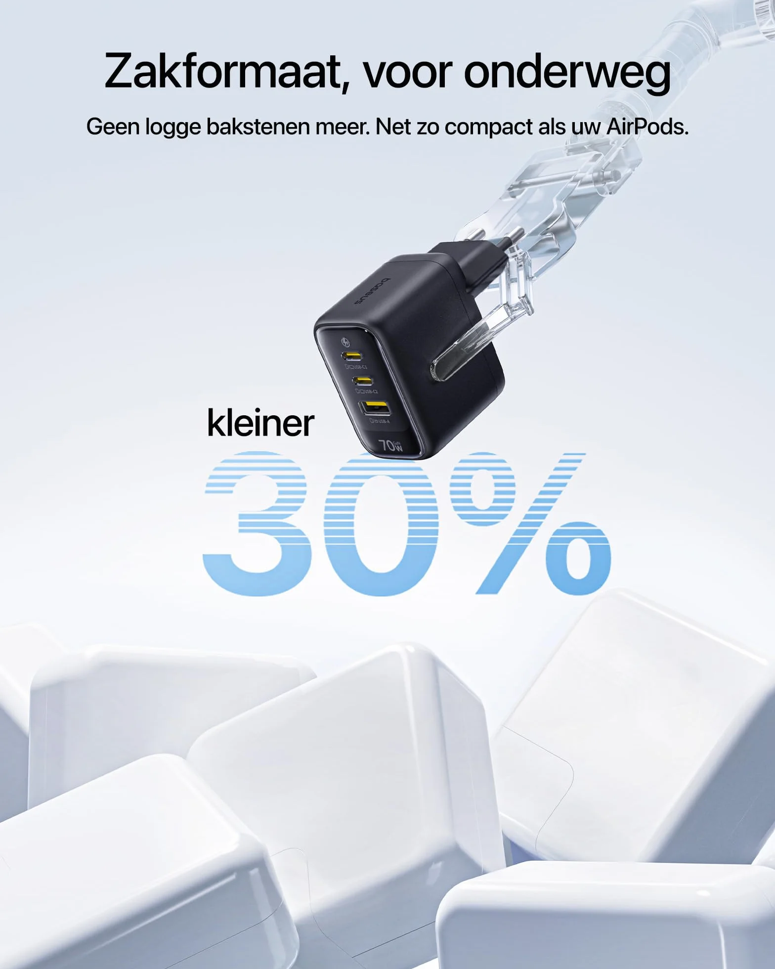 Baseus Enerfill ładowarka USB C 70 W, 2 sztuki, 3-portowa ładowarka GaN6, kompaktowy zasilacz sieciowy do MacBook Air, iPhone 17/16/15 Pro Max, iPad Pro, Galaxy S25/S24, Pixel, laptopa i wielu innych