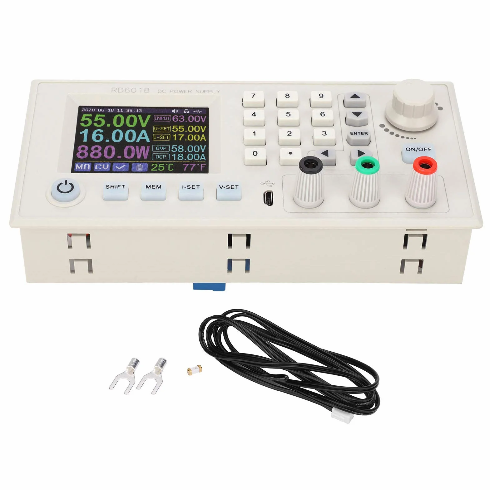 Zunate Regulowana Przetwornica Boost 1080 W DC-DC |Regulator Obniżający Napięcie 6–70 V do 0–60 V z Wi-Fi, Wyświetlacz LCD RD6018W (RD6018-W)