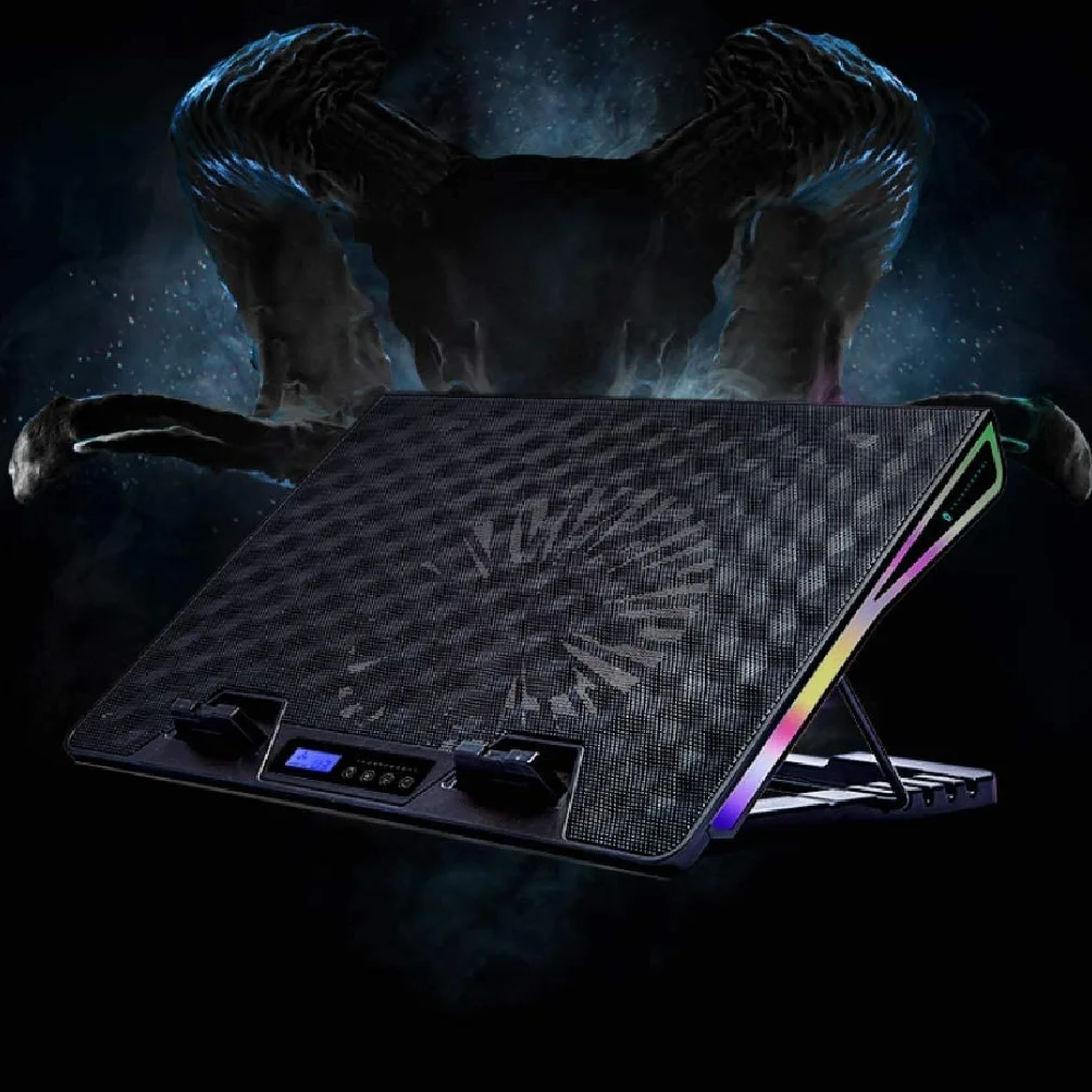 Chłodziarka do Laptopa Przenośny Podkładka chłodząca do laptopa 12-17,3 cala z metalowym panelem Jeden duży wentylator Rainbow Lights Pięć regulowanych wysokości Stojak na Wentylator do Laptopa