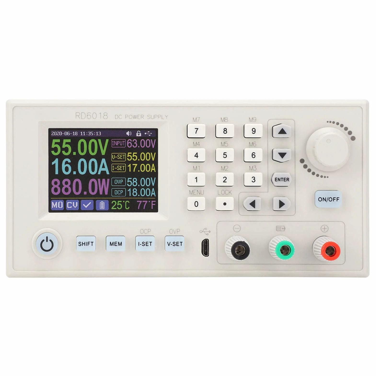 Zunate Regulowana Przetwornica Boost 1080 W DC-DC |Regulator Obniżający Napięcie 6–70 V do 0–60 V z Wi-Fi, Wyświetlacz LCD RD6018W (RD6018-W)
