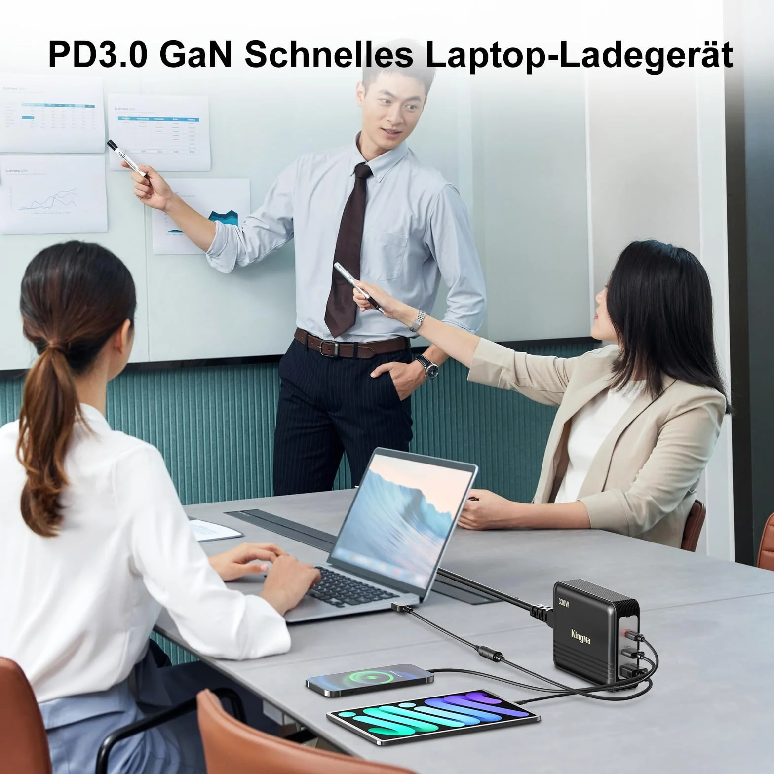 King Ma GaN ładowarką do laptopa Razer Blade 18 (2025)5080/5090, przenośna, 3-portowa ładowarka, szybkie ładowanie USB z wyjściem 20 V/20 A do gier i technicznych ładowarek do laptopa