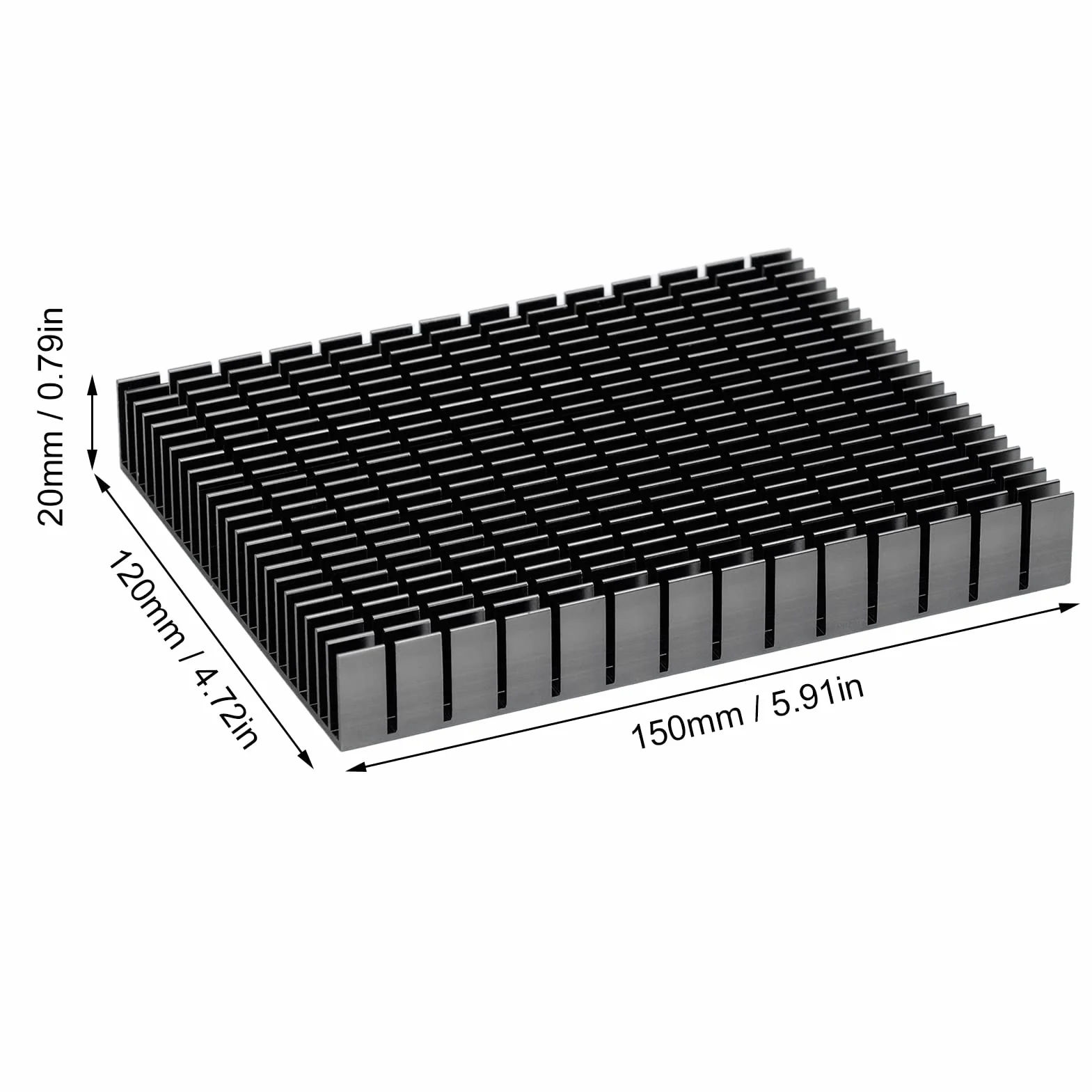 Eujgoov Aluminiowy Radiator 150x120x20mm Chłodzenie PCB Wzmacniacz Mocy Procesora Czarny