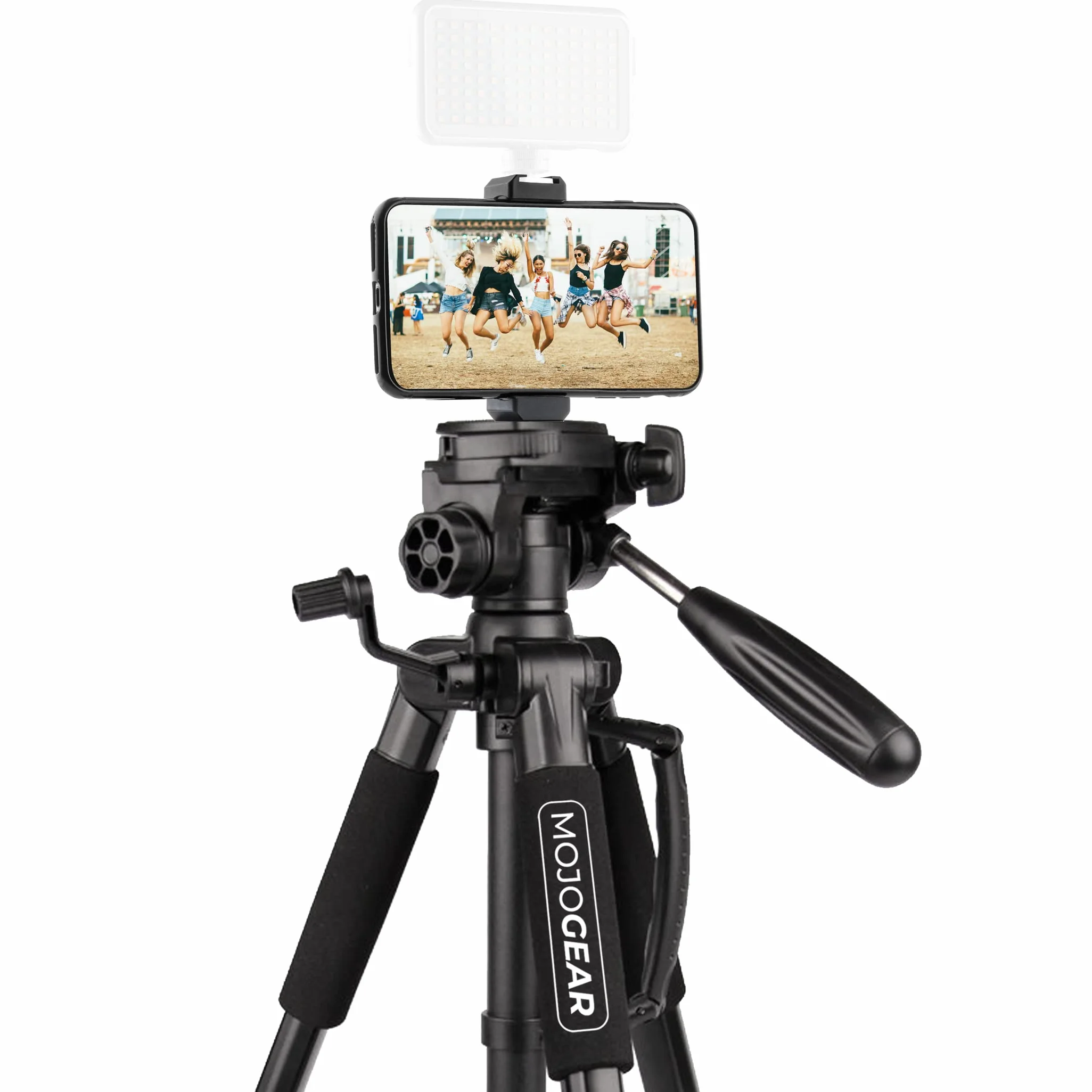 MOJOGEAR 140 cm statyw wideo z premium uchwytem na smartfona - aluminiowy statyw DSLR do aparatu i telefonu komórkowego, trójnóg podróżny, z 3-drożną głowicą kulową, płytką szybkiej wymiany, torbą
