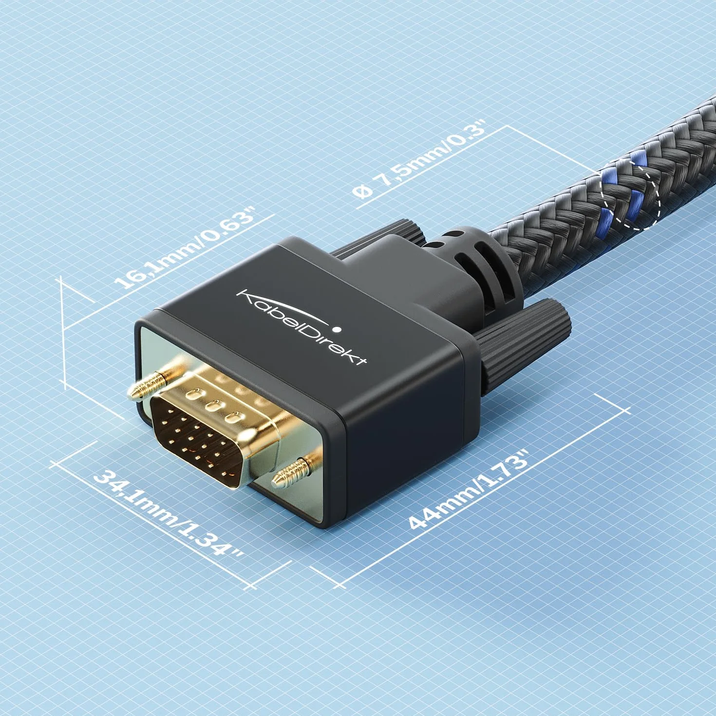 KabelDirekt – Kabel VGA do VGA – 1,5 m – zapewniający maksymalną jakość obrazu dzięki wysoce czystym przewodom miedzianym (spleciony, Full HD, łączy komputer z monitorem/D-Sub 15)