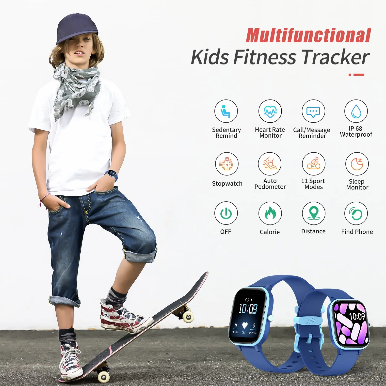 ids Fitness Tracker zegarek IP68, wodoodporny smartwatch dla dzieci z 19 trybami sportowymi, krokomierzem, trybem snu, dla dzieci, chłopców, dziewcząt