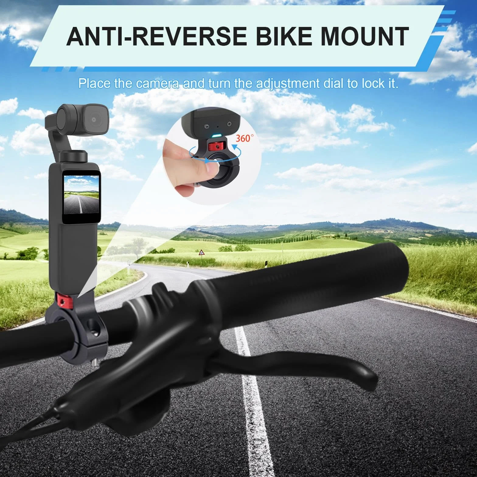 Obrotowy Uchwyt Kamery Motocyklowej 360 Stopni Zaciskowy na Kierownice do GoPro Insta360 DJI Osmo (22-32mm)